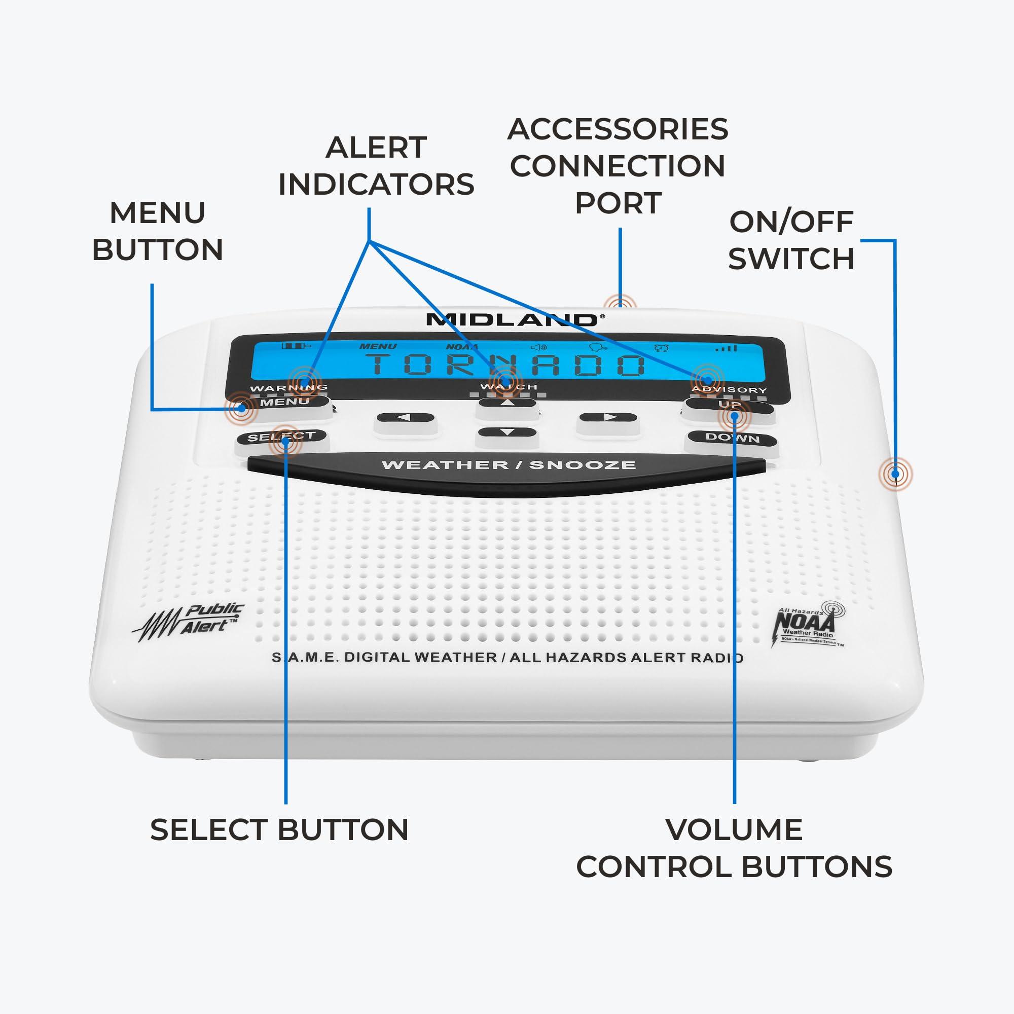 Midland Midland - WR120B - NOAA Emergency Radio - Weather Alerts - Localized Programming, Trilingual Display, 60+ Emergency Life-Saving Alerts, Alarm, Selectable Alert Tone