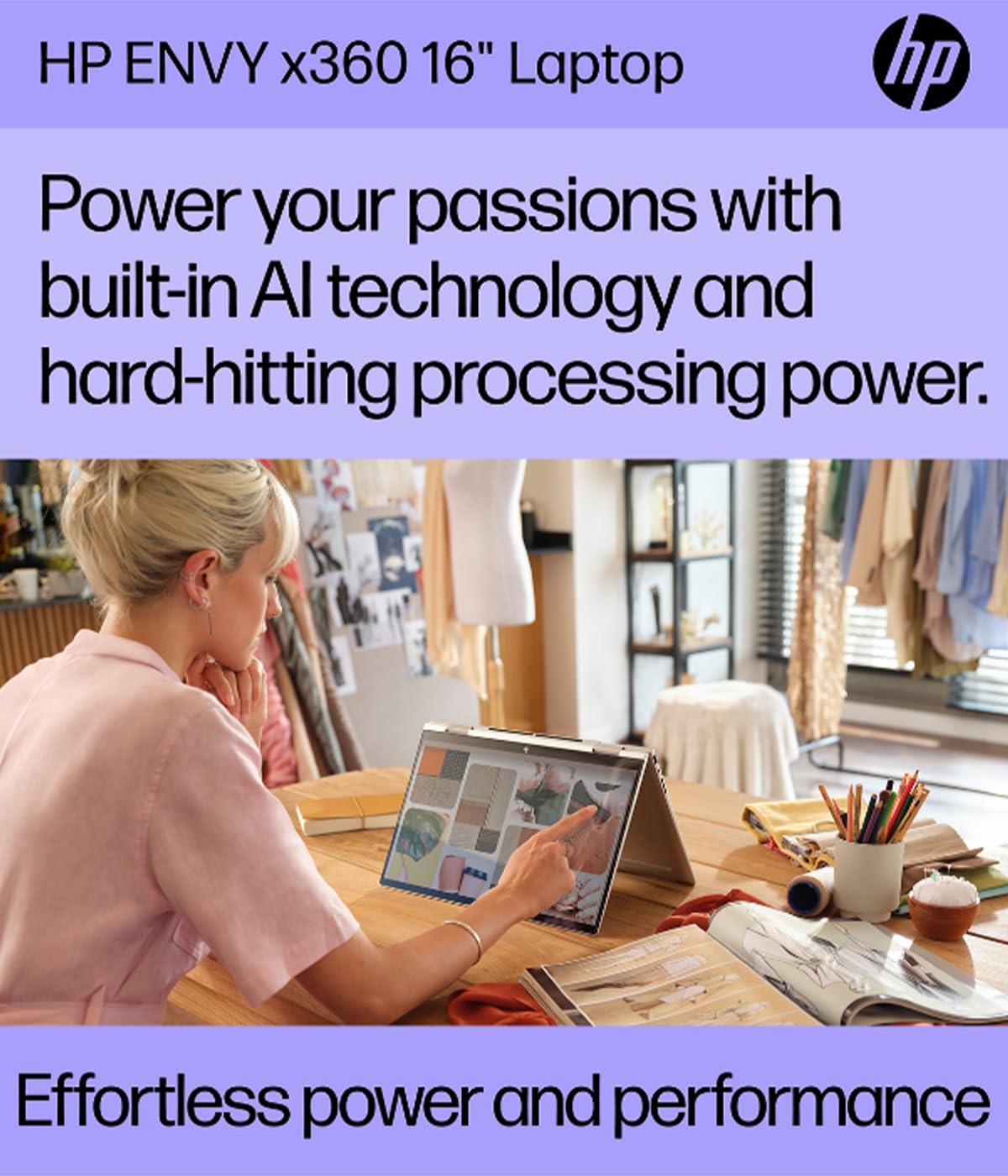 HP HP Envy x360 2-in-1 AI PC Laptop for Creator, Photographer, Designer (16" FHD+ Touchscreen, Intel 12-Core Ultra 5 125U, 16GB RAM, 512GB SSD, IST Stylus), Backlit, Wi-Fi 6E, Win 11 Pro w/AI Copilot