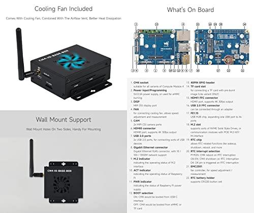 waveshare Waveshare CM4-IO-BASE-B for Raspberry Pi Compute Module 4 Bundle with USB HDMI Adapter (6 Items)
