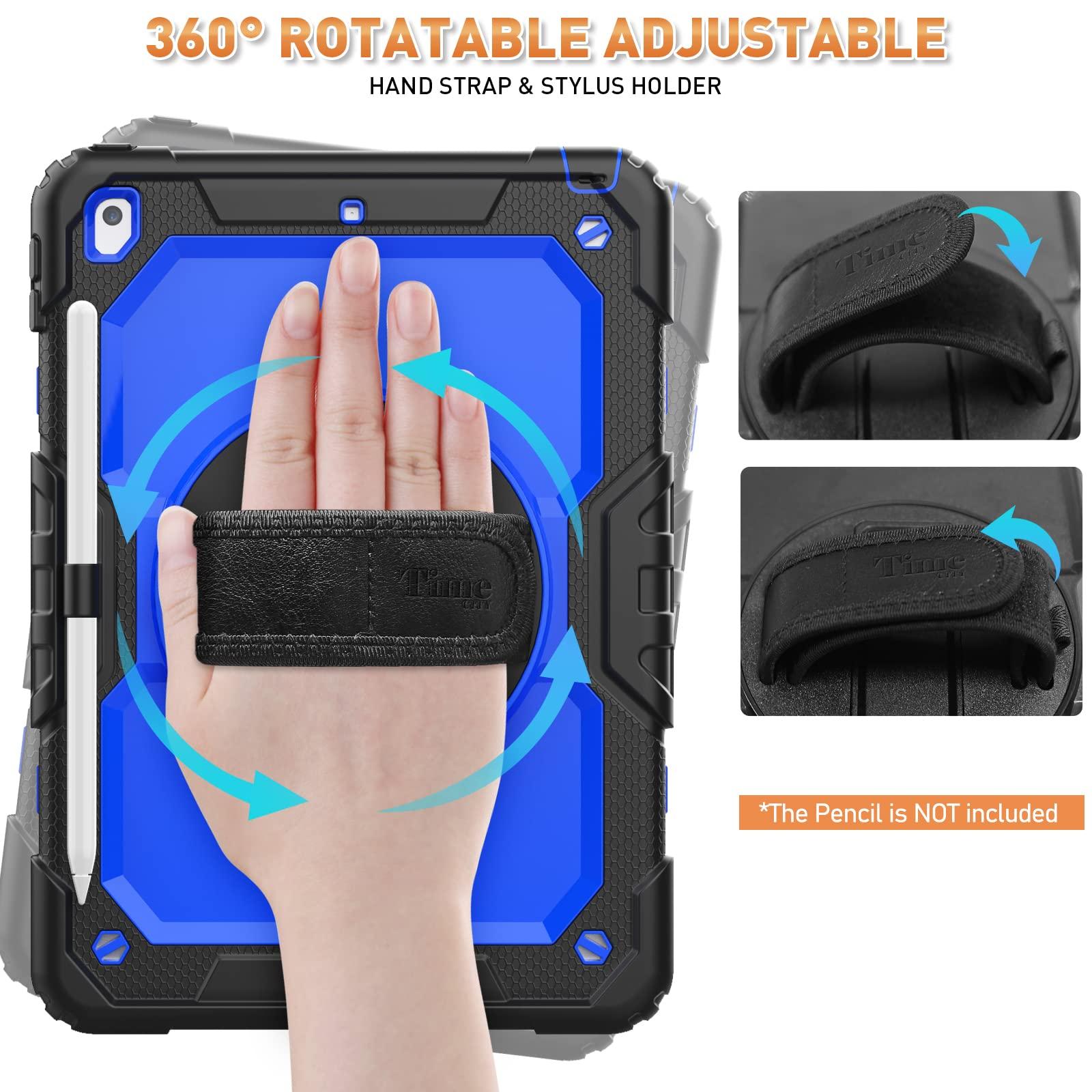 timecity Timecity Case for iPad 9th/ 8th/ 7th Generation 10.2 inch (Case for iPad 9/8/ 7 Gen): with Strong Protection, Screen Protector, Hand/Shoulder Strap, Rotating Stand, Pencil Holder - Dark Blue
