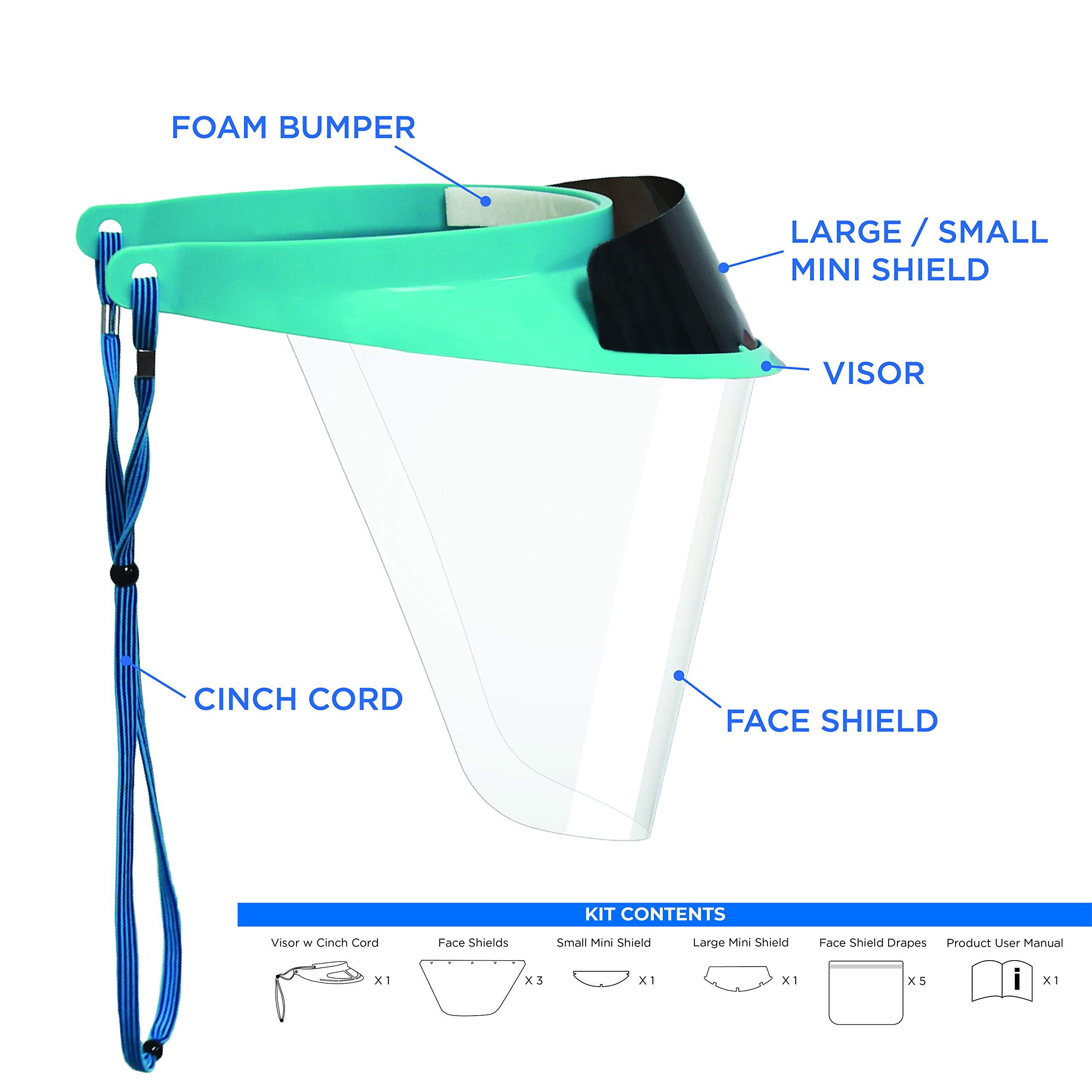 Pac-Dent Pac-Dent iVisor Plus Reusable Face Shield Kit, Full Face Protective Shield with Anti-Fog Coating and Cinch Cord, Adjustable to Comfortably Fit All Head Sizes, Satin Black