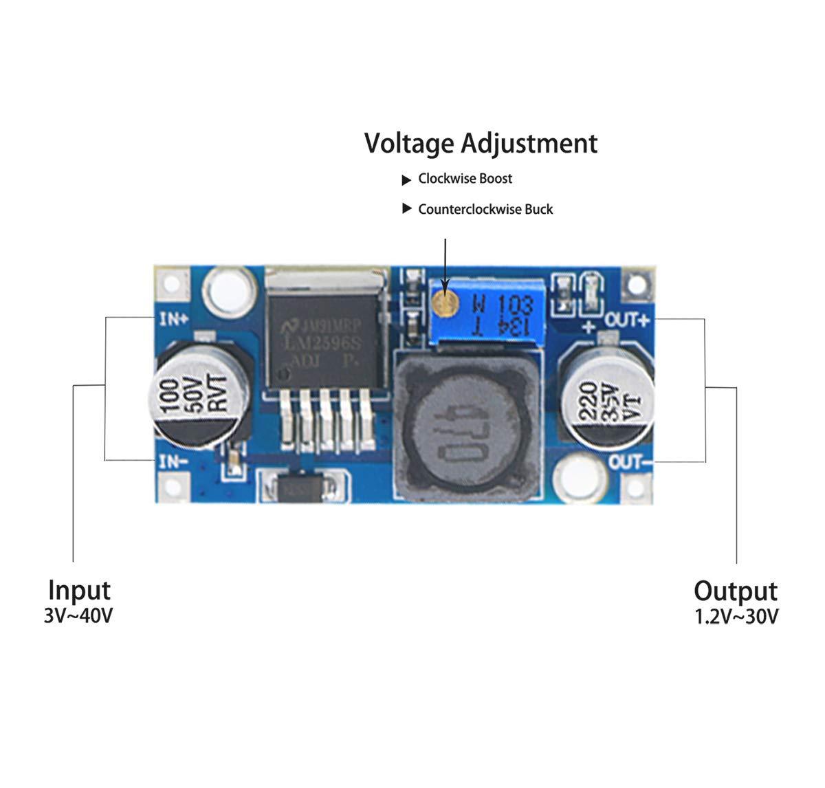 Zovfam LM2596 DC to DC Buck Converter Adjustable Input 3.0-40V Output 1.5-35V Power Supply Voltage Step Down Module, Pack of 10
