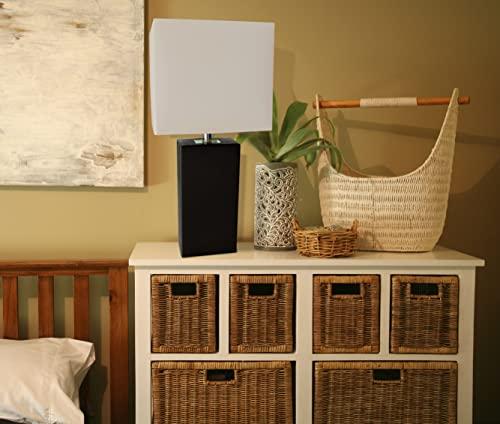 Elegant Designs Elegant Designs LT1025-BLK Modern Leather Table Lamp with White Fabric Shade, Black
