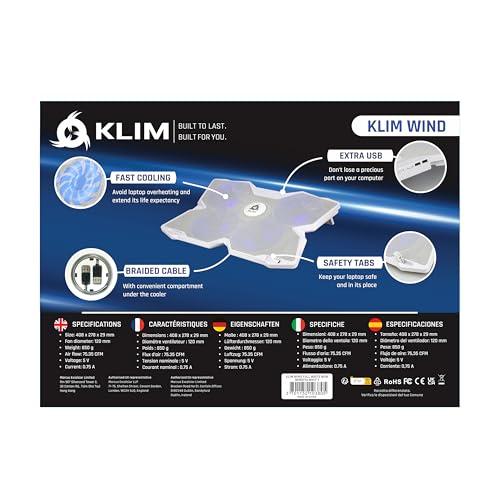 KLIM KLIM Wind Laptop Cooling Pad - More Than 500 000 Units Sold - New - The Most Powerful Rapid Action Cooling Fan - Laptop Stand with 4 Cooling Fans at 1200 RPM - USB Fan - PS5 PS4 - Full White