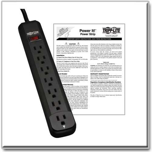 Tripp Lite Tripp Lite 7 Outlet Home & Office Power Strip, 12ft Cord with 5-15P Plug (PS712B) Black