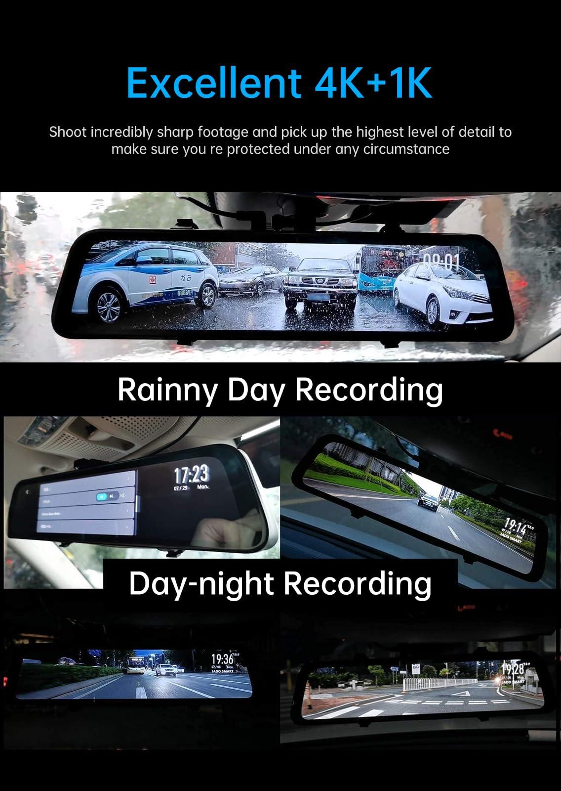 JOMISE JOMISE 4K 12" Rear View Mirror Camera, 2160P Full HD Rearview Mirror, Mirror Dash Cam Front and Rear, Waterproof Backup WDR Camera, Night Vision, Parking Assist, Speed Alert, 64GB Card Included- K17
