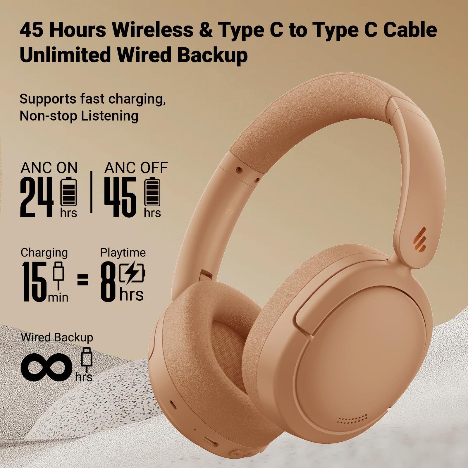 Edifier Edifier V80 Hybrid Active Noise Cancelling Headphones, True Wireless Over Ear Bluetooth Headset with 45H Playtime Hi-Res Audio Fast Charging Multipoint Connection for Travel Home Office (Brown)
