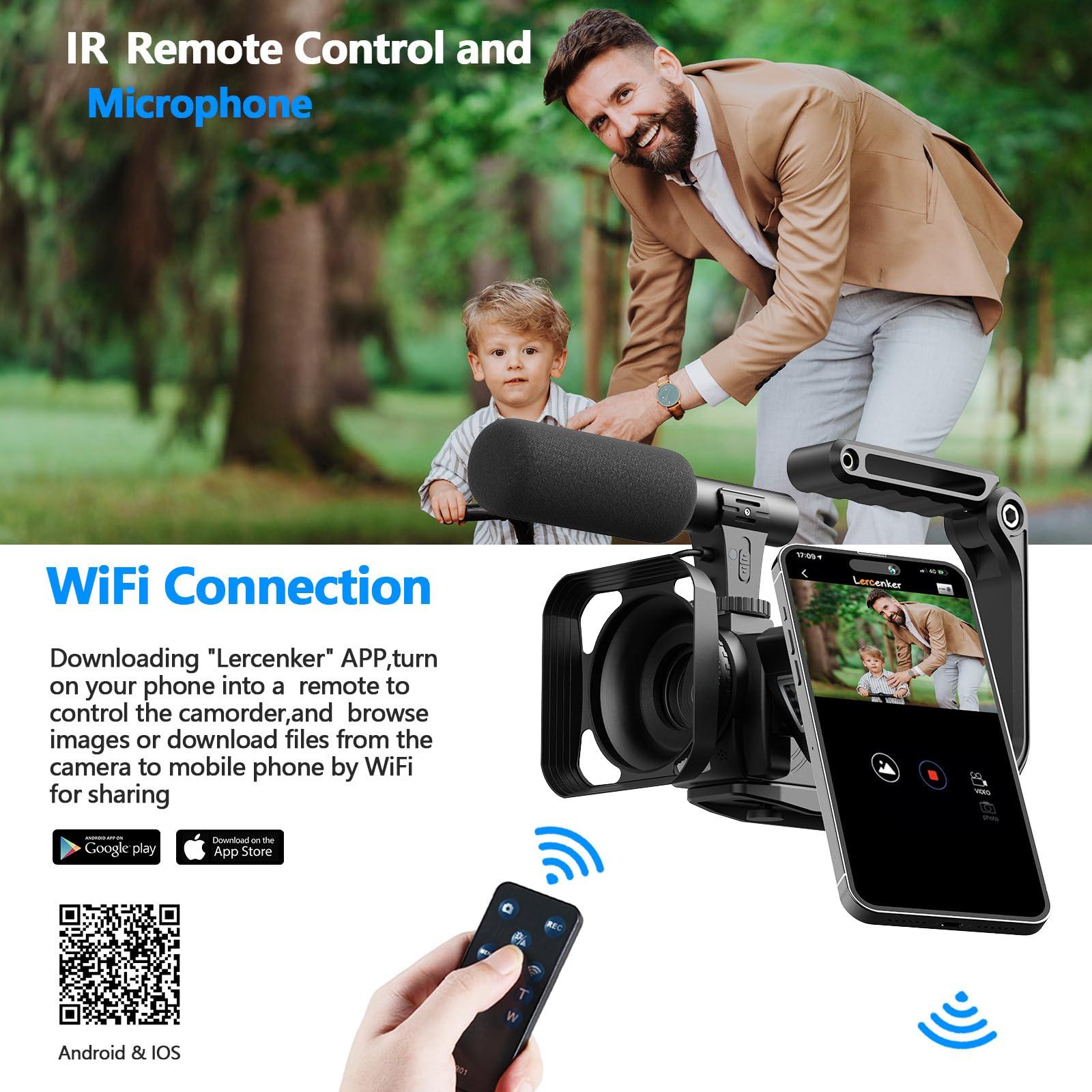 CAMWORLD Camcorder Video Camera, 5K 56MP Vlogging Camera YouTube WiFi Night Vision 3 270 Rotatable Touchscreen Podcast Cameras Recorder with 64GB SD Card, Microphone, Stabilizer, Remote, Batteries, Tripod