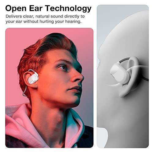 Purity Purity Air Open Ear Headphones - True Air Conduction Wireless Bluetooth Open Ear Earbuds with Dual Mic for iPhone/Android - Secured Long Wearing Comfort, Sports Sweat Resistant (White/Grey)