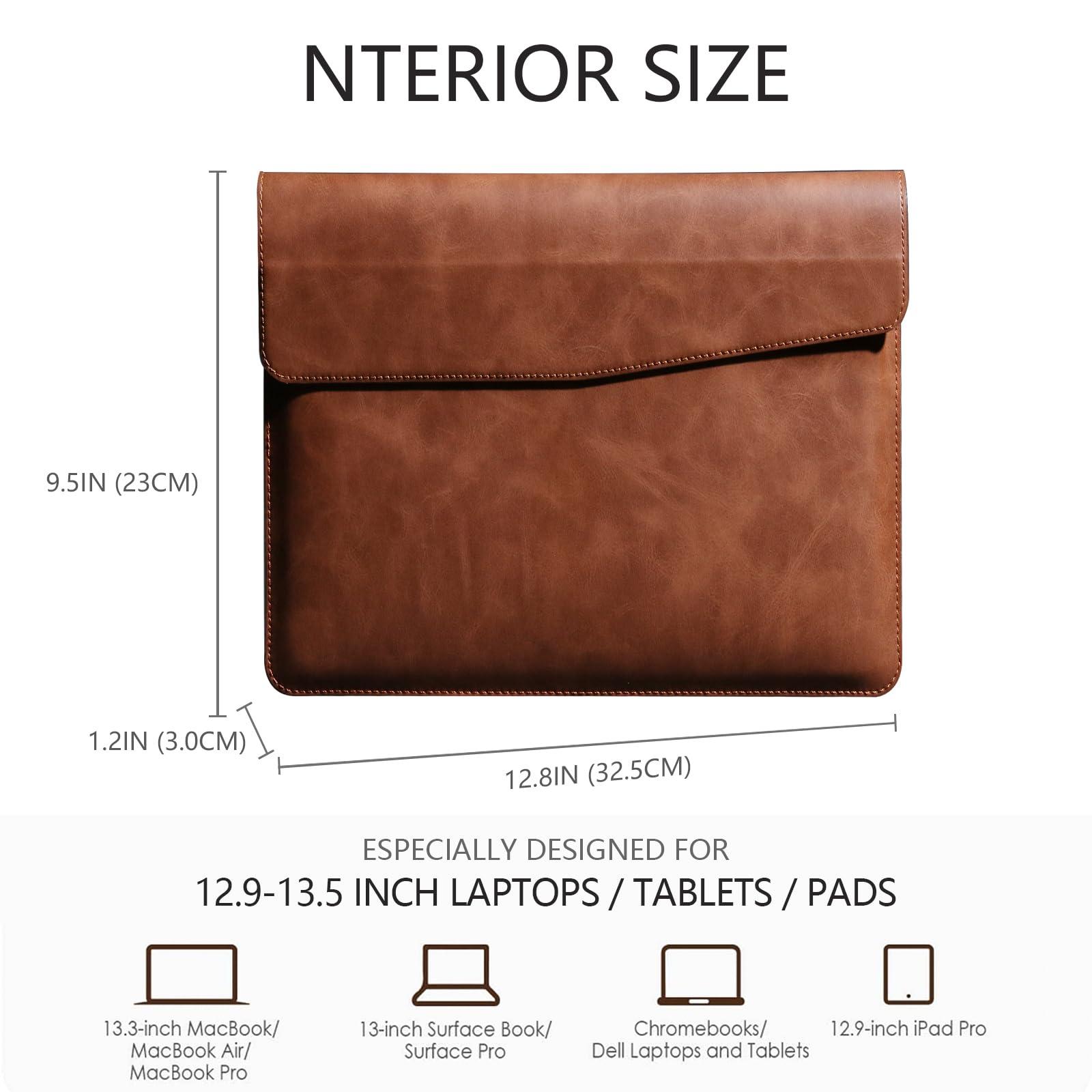 cpnvwa CPNVWA Leather Laptop Sleeve for 13 Inch MacBook Air M3 2024 M2 2022 M1 2020,Genuine Leather Laptop Case for MacBook Pro M2 2022 M1 2020-2016,Laptop Cover for 13-13.3 Inch Notebook,Brown