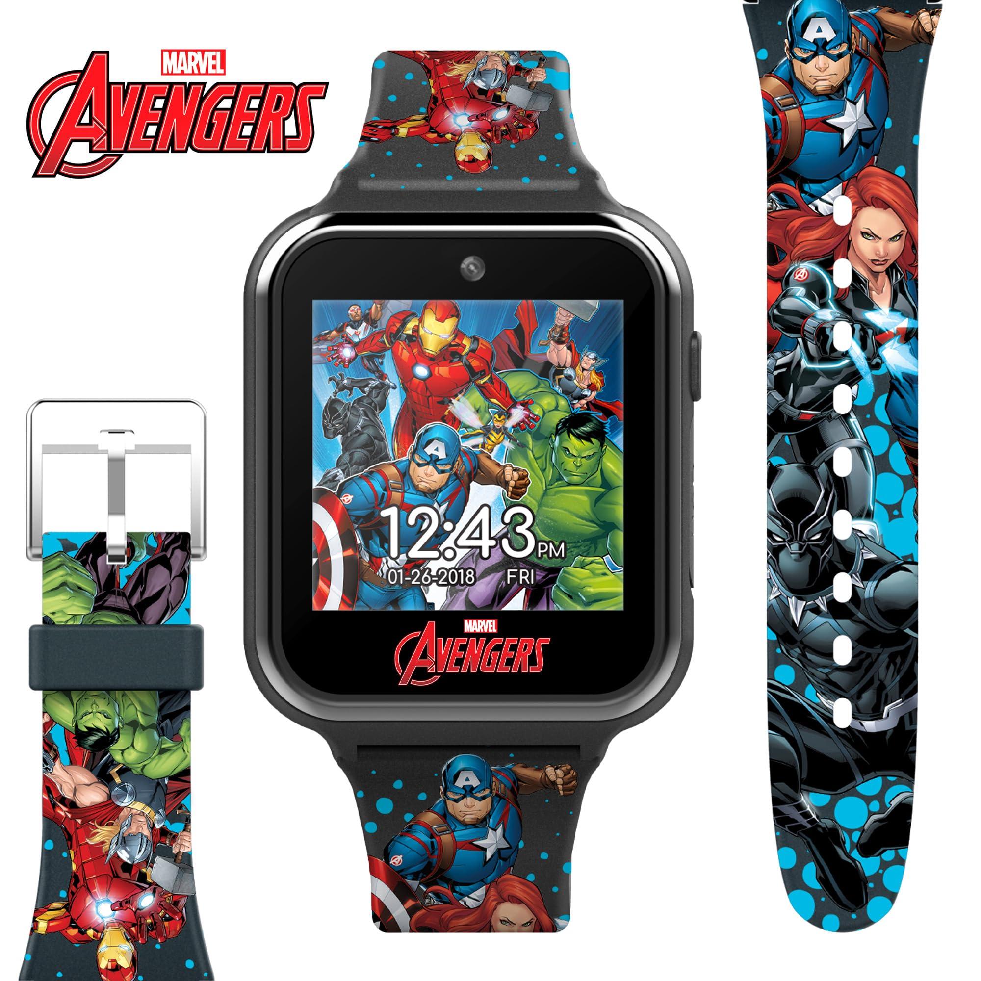 Accutime Marvel Avengers Interactive Kids Smartwatch Touchscreen Watch with Games, Camera, Voice Recorder, Step Tracker, Timer & Alarm 10 Watch Faces, USB Rechargeable Fits Wrists 5.5" to 8"