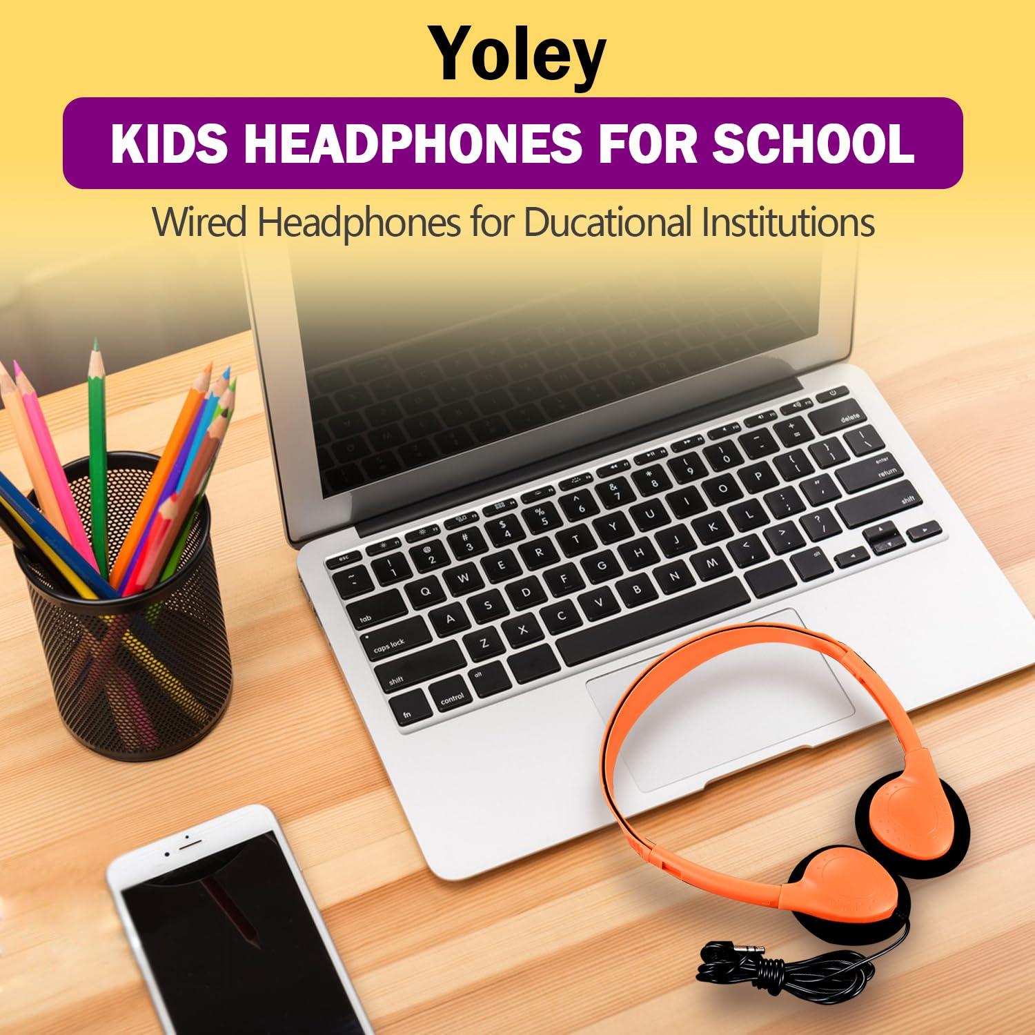 Yoley Headphones Bulk 96 Pack for Kids School Students Children Toddler Boys Girls Teen and Adult,Wholesale Durable Headphones for Classroom Earphones (12 Colors)