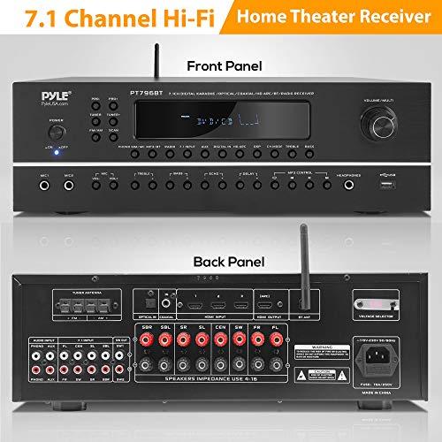 Pyle Pyle 7.1-Channel Hi-Fi Bluetooth Stereo Amplifier - 2000 Watt AV Home Theater Speaker Subwoofer Surround Sound Receiver w/ Radio, USB, RCA, HDMI, MIC IN, Supports 4K UHD TV, 3D, Blu-Ray - PT796BT
