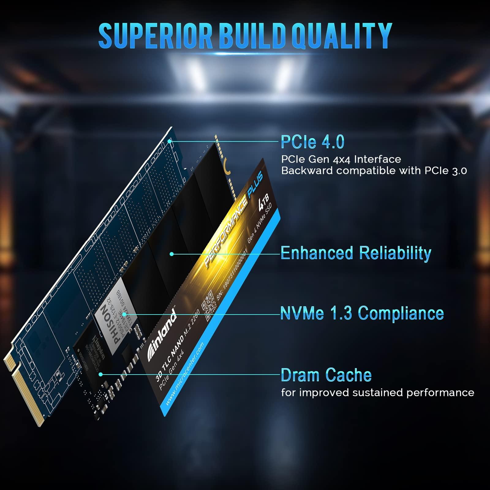 INLAND INLAND 4TB Performance Plus NVMe Internal Gaming SSD Solid State Drive Optimized for PS5 - Gen4 PCIe, M.2 2280, DRAM Cache, 176-Layer TLC 3D NAND Flash, Up to 7200MB/s