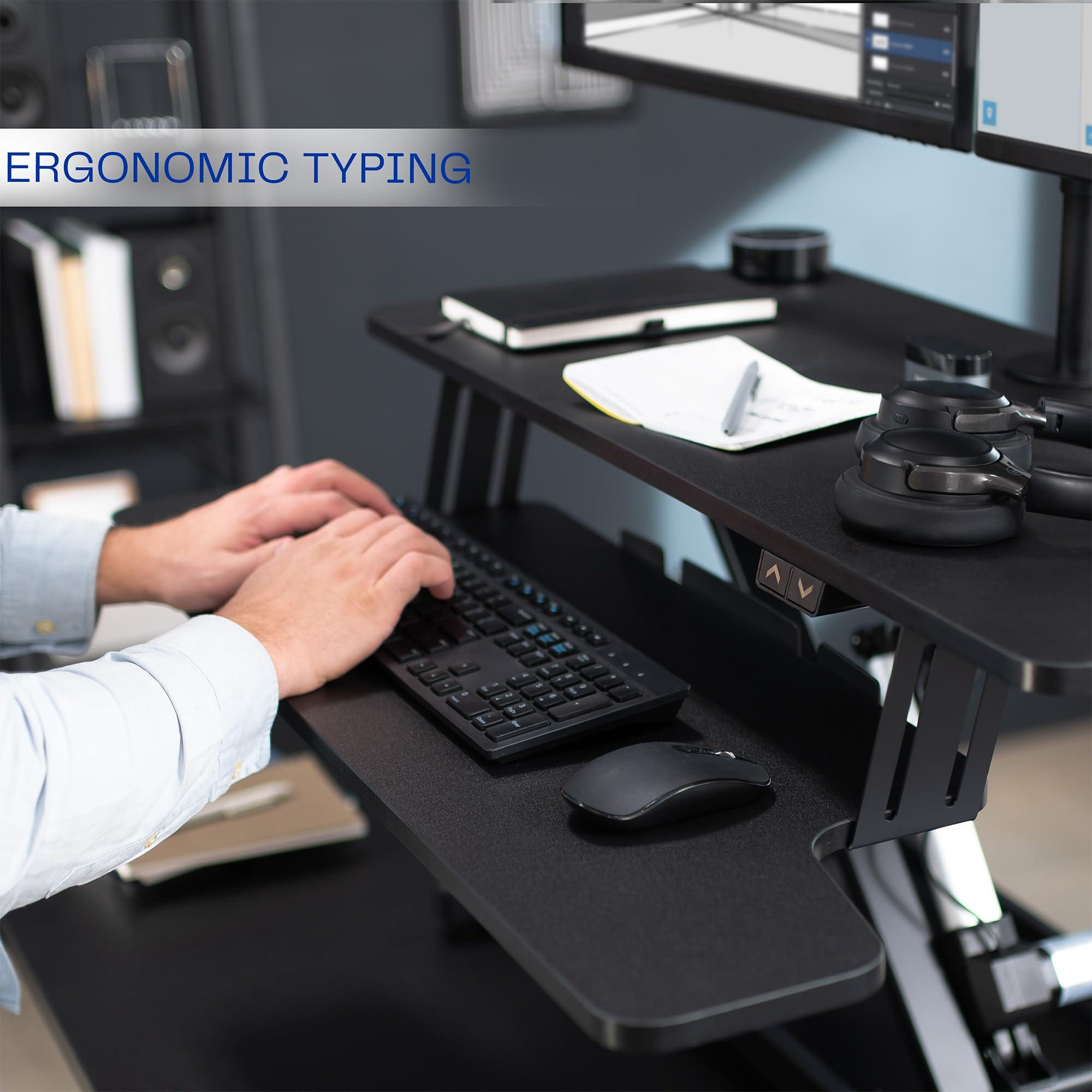 VIVO VIVO Electric Height Adjustable 36 inch Standing Desk Converter with Dual Monitor Stand for 13 to 30 inch Screens, Sit Stand Monitor Mount and Desk Riser, Black, DESK-KIT-VE36B2