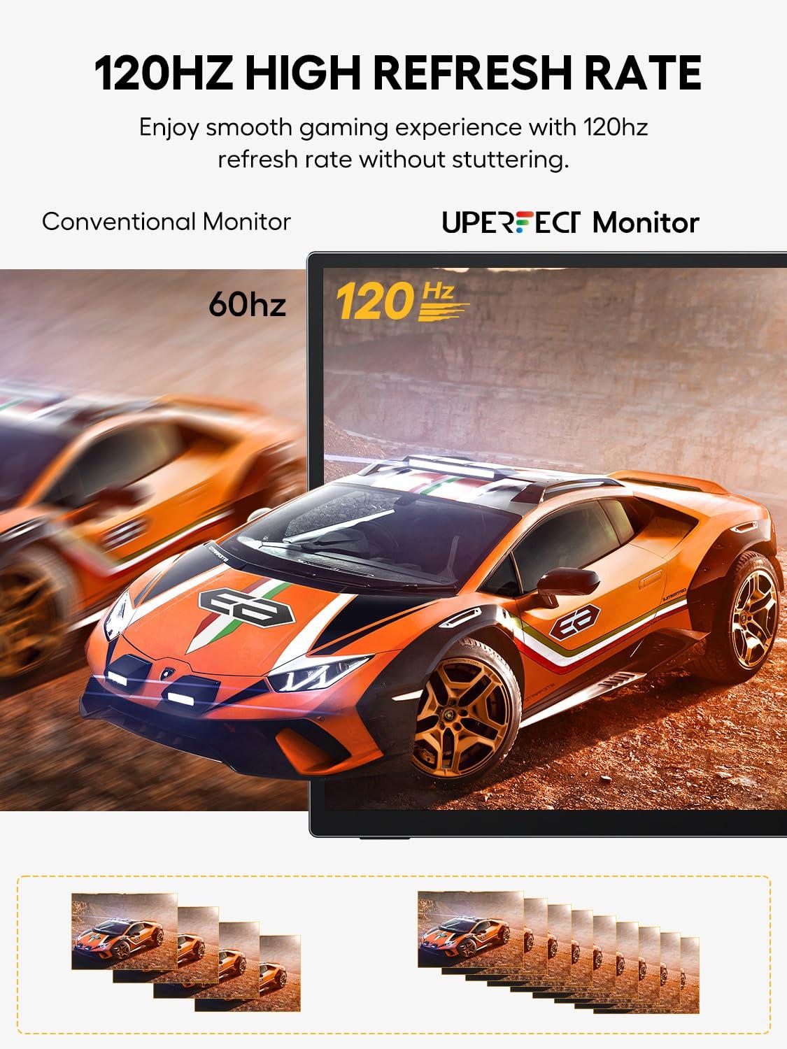 UPERFECT UPERFECT Portable Monitor 18.5-inch 120HZ Touchscreen 100% sRGB w/VESA & Stand 180 Adjustable Ultra-Slim & Lightweight Frameless FHD FreeSync IPS HDR Gaming Display, Travel Second Monitor for Laptop