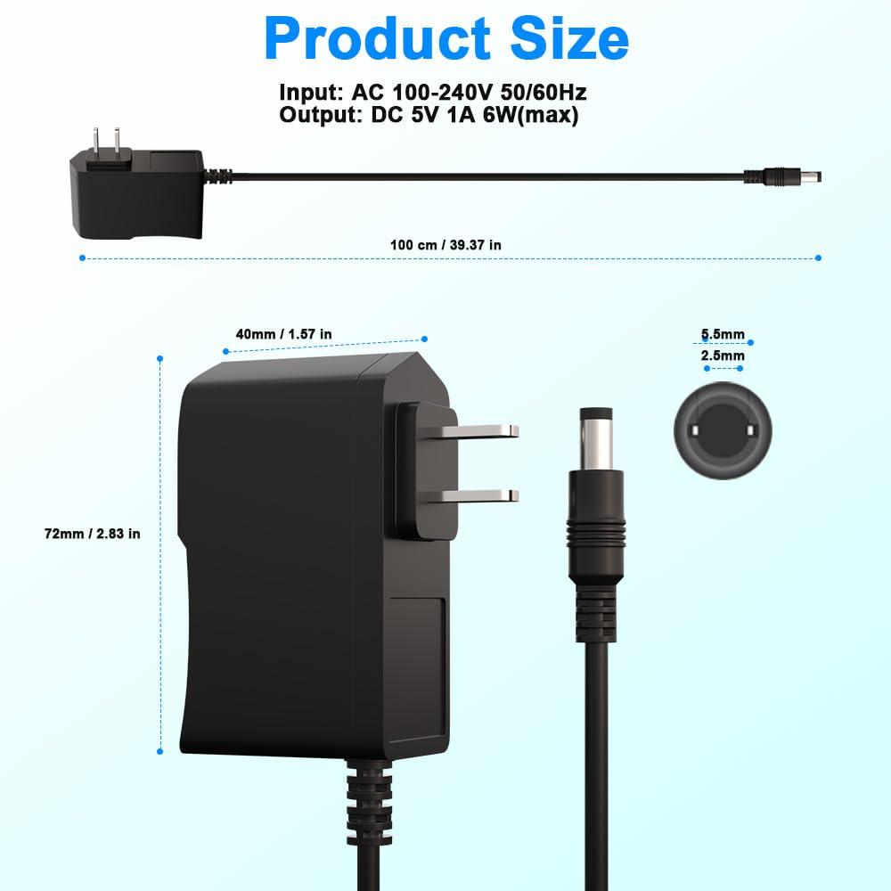 HYGAMOCC 5V 1A AC-DC Adapter, Wall Charger Power Supply Adapter with 5.5 x 2.5mm/2.1mm Plug & 8TIPS,100V-240V Slim Design for Android Tablets Webcam Routers Toys Recorder Speaker & More DC 5V Devices
