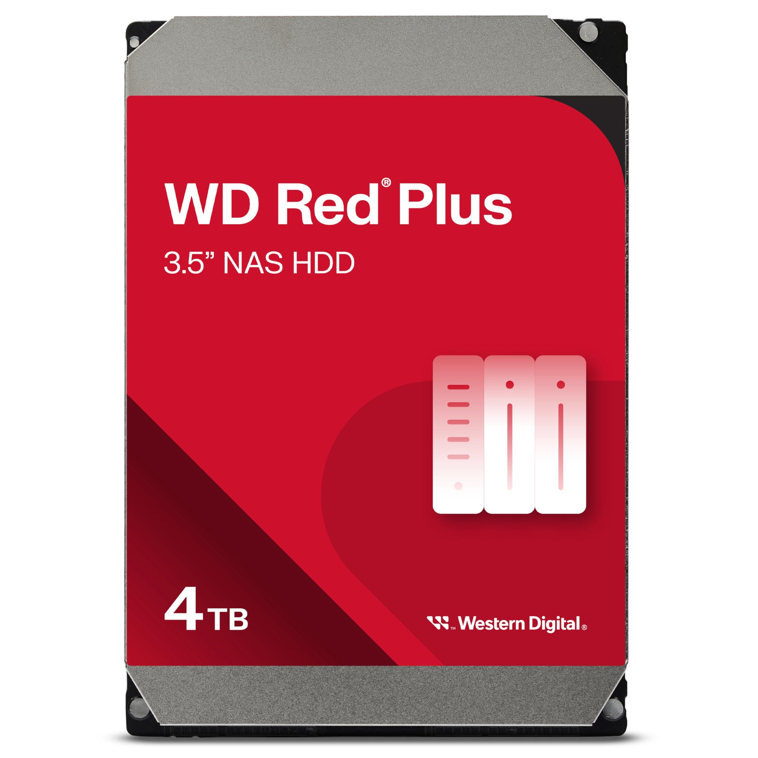 Western Digital Western Digital 4TB WD Red Plus NAS Internal Hard Drive HDD - 5400 RPM, SATA 6 Gb/s, CMR, 256 MB Cache, 3.5\" -WD40EFPX (Renewed)