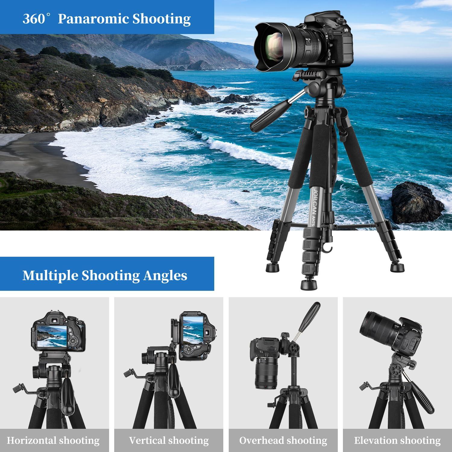 JOILCAN JOILCAN Tripod Camera Tripods, 74" Tripod for Camera Cell Phone Video Recording, Heavy Duty Tall Camera Tripod Stand, Professional Travel DSLR Tripods Compatible with Canon iPhone