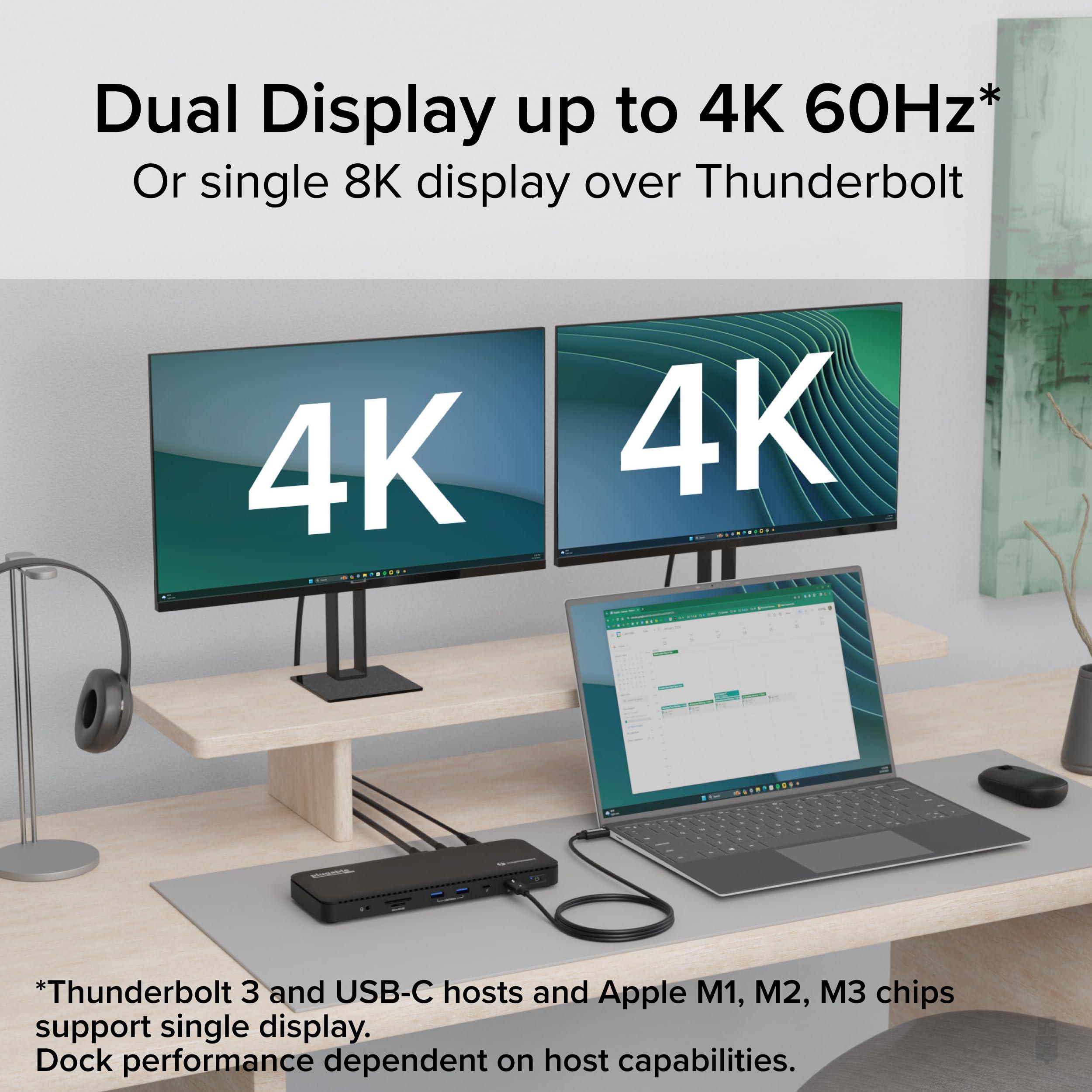 Plugable Plugable Thunderbolt 4 Dock with 100W Charging, Thunderbolt Certified, Laptop Docking Station Dual Monitor Single 8K or Dual 4K HDMI for Windows and Mac, 4X USB, Gigabit Ethernet (TBT4-UD5)