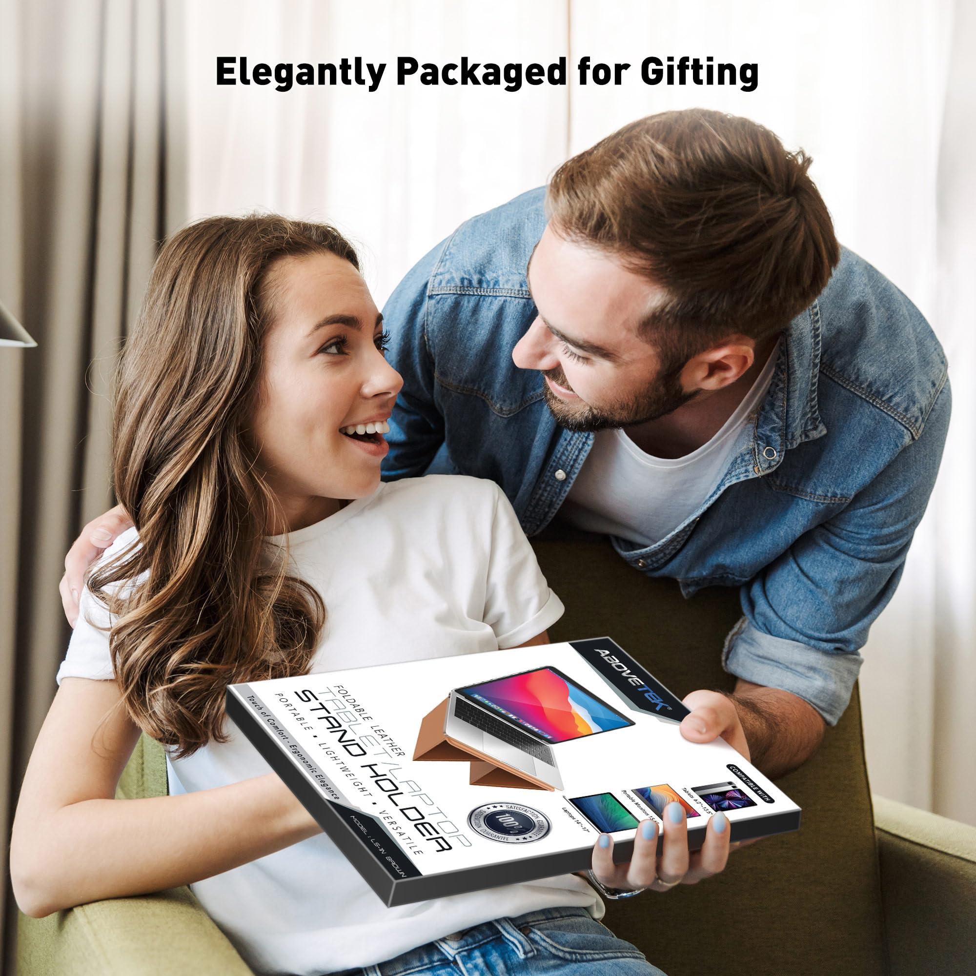 AboveTEK AboveTEK Portable Tablet Stand, 2-in-1 Foldable iPad Stand & Laptop Holder for Desk, Adjustable Travel Stand for 14"~17" MacBook Air/Pro/Tablets/Kindle, Ultra-Sleek PU Leather Computer Riser