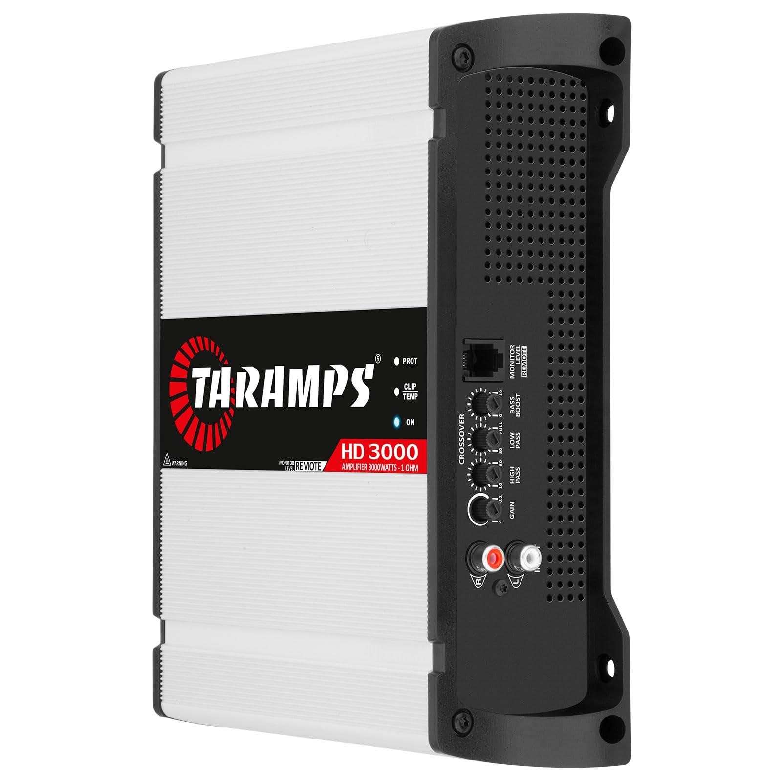 Taramp\'s Taramps HD 3000 1 Ohm Class D monoblock car Audio amp 3000 watts RMS + Taramps TS 400x4 2 Ohms Full Range 4 Channels 400W RMS car Amplifier Bundle, 2-Pack