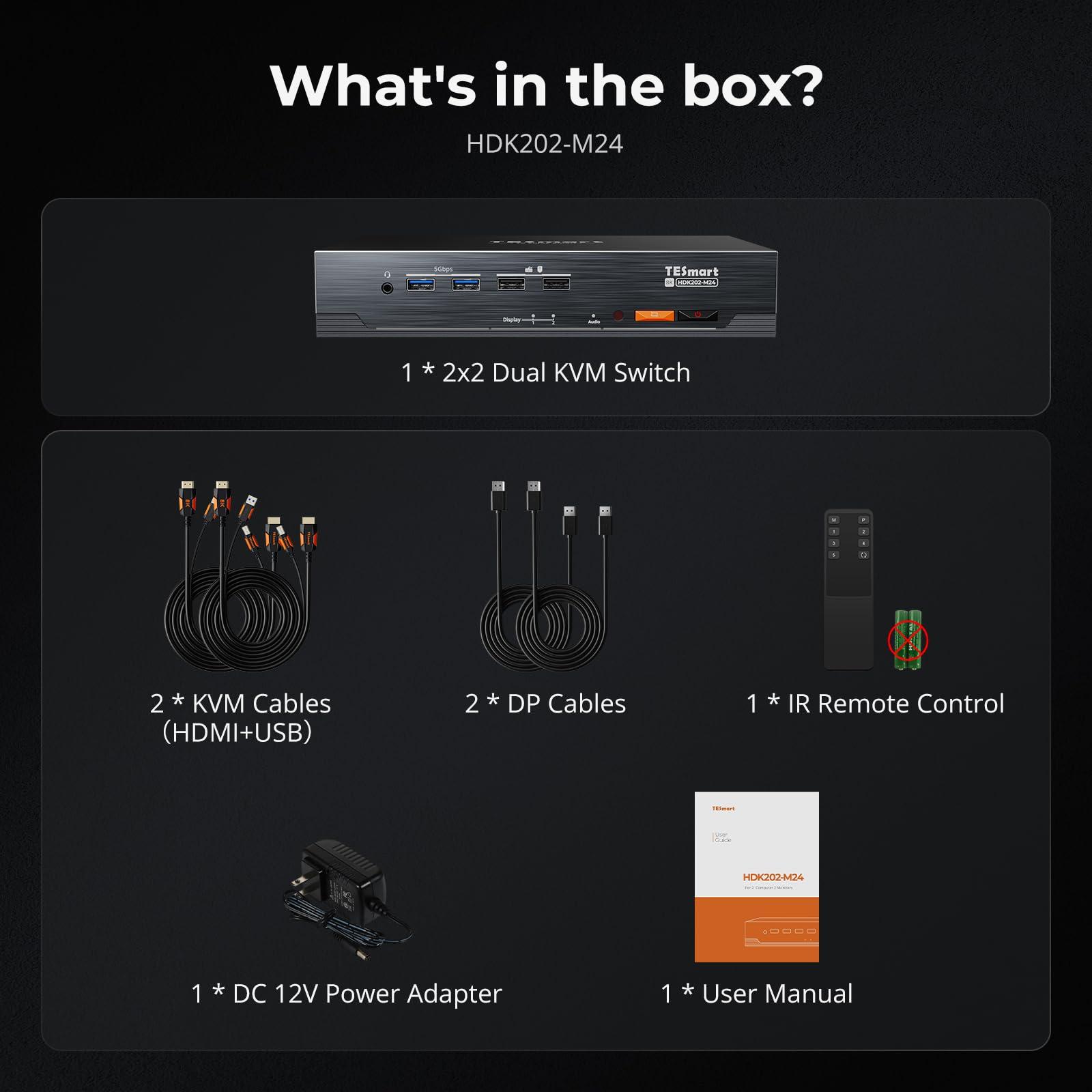 TESmart TESmart 4K@144Hz Displayport + HDMI KVM Switch Dual Monitor USB 3.0, HDMI 2.1 & DP 1.4 KVM Switch 2 Monitors 2 Computers 8K@60Hz for Gaming, Support EDID, Gigabit Network, VRR, All Input Cables