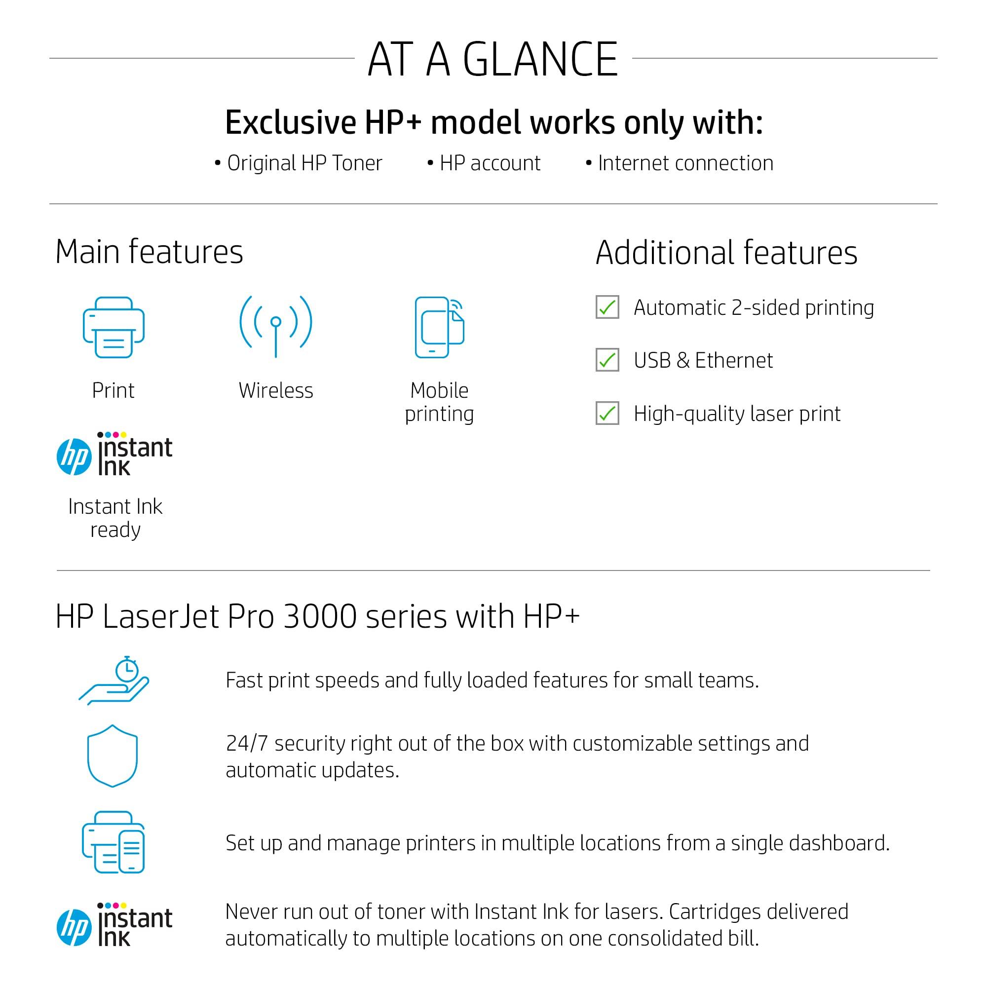 HP HP LaserJet Pro 3001dwe Wireless Black & White Printer with HP+ Smart Office Features (Renewed)