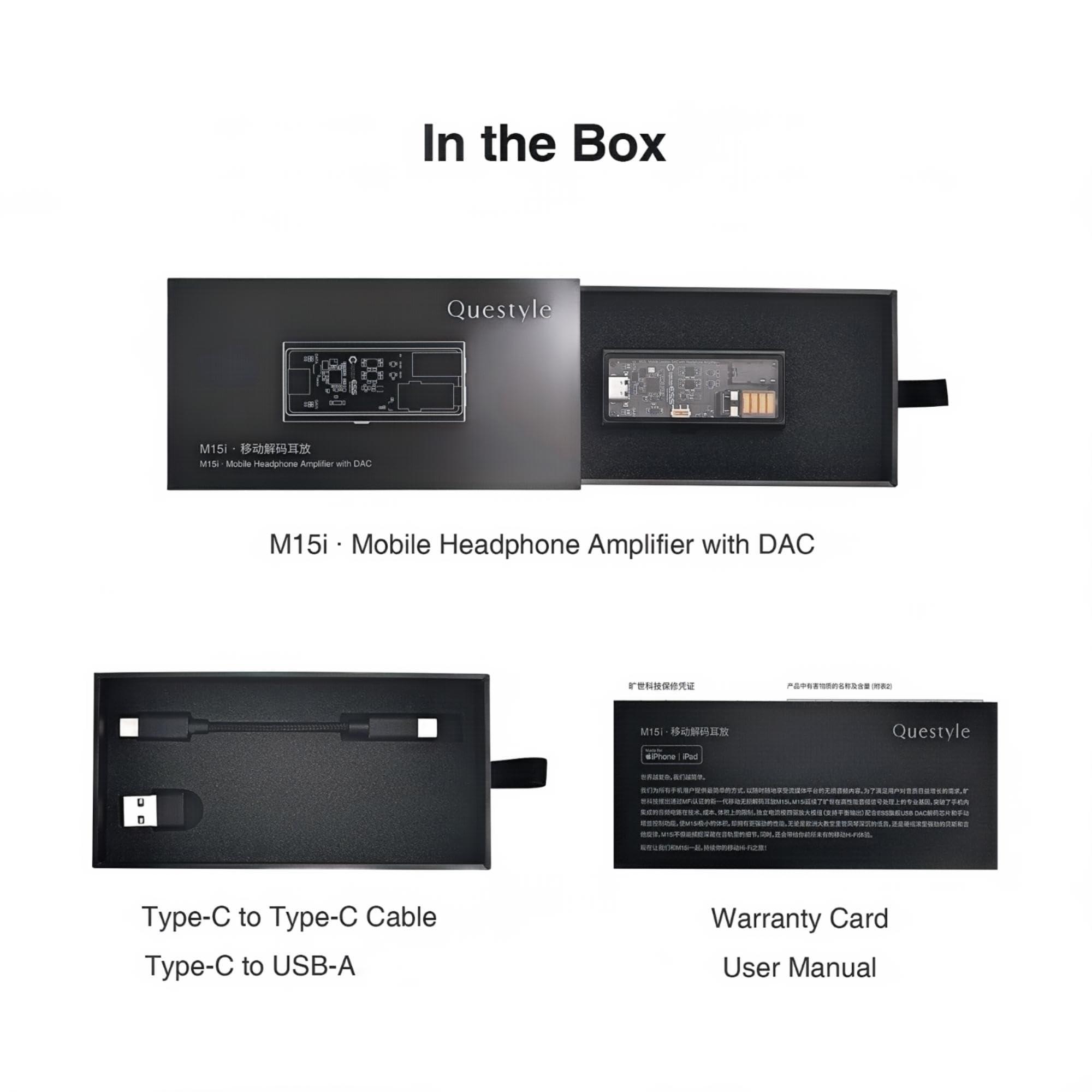 Questyle Questyle M15i Headphone Amplifier [MFi Certified] Portable USB DAC Amps with 4.4mm and 3.5mm Dual Outputs Supports PCM 768kHz/DSD512 High Resolution Lossless for Smartphones/PC/Laptops