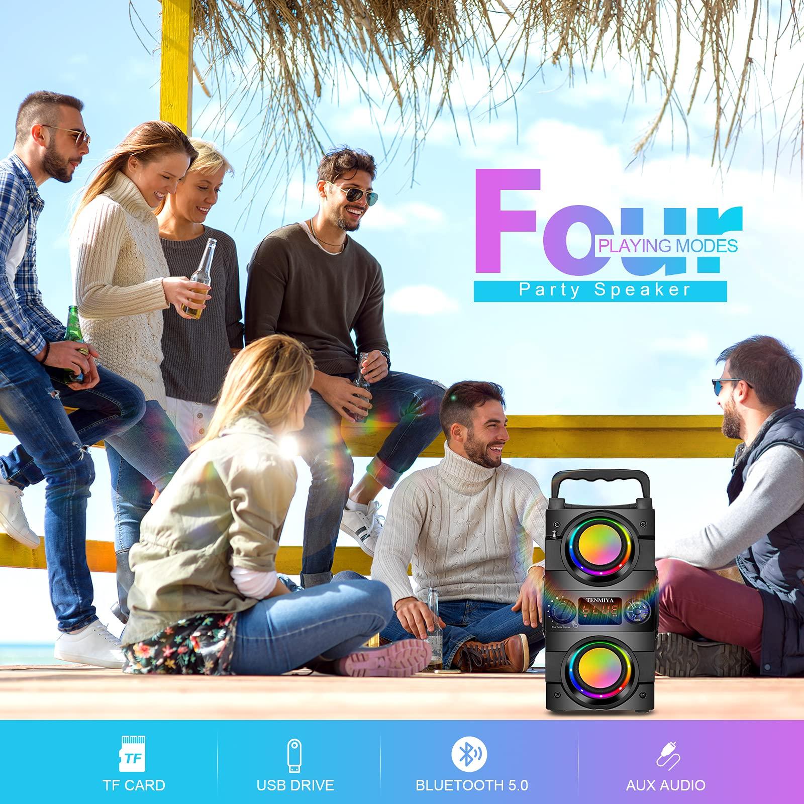 TENMIYA TENMIYA 40W(60W Peak) Portable Bluetooth Speakers with Subwoofer Wireless Stereo Rich Bass Boombox with LED Lights Outdoor Home Party Speakers Support FM Radio Remote Control AUX EQ