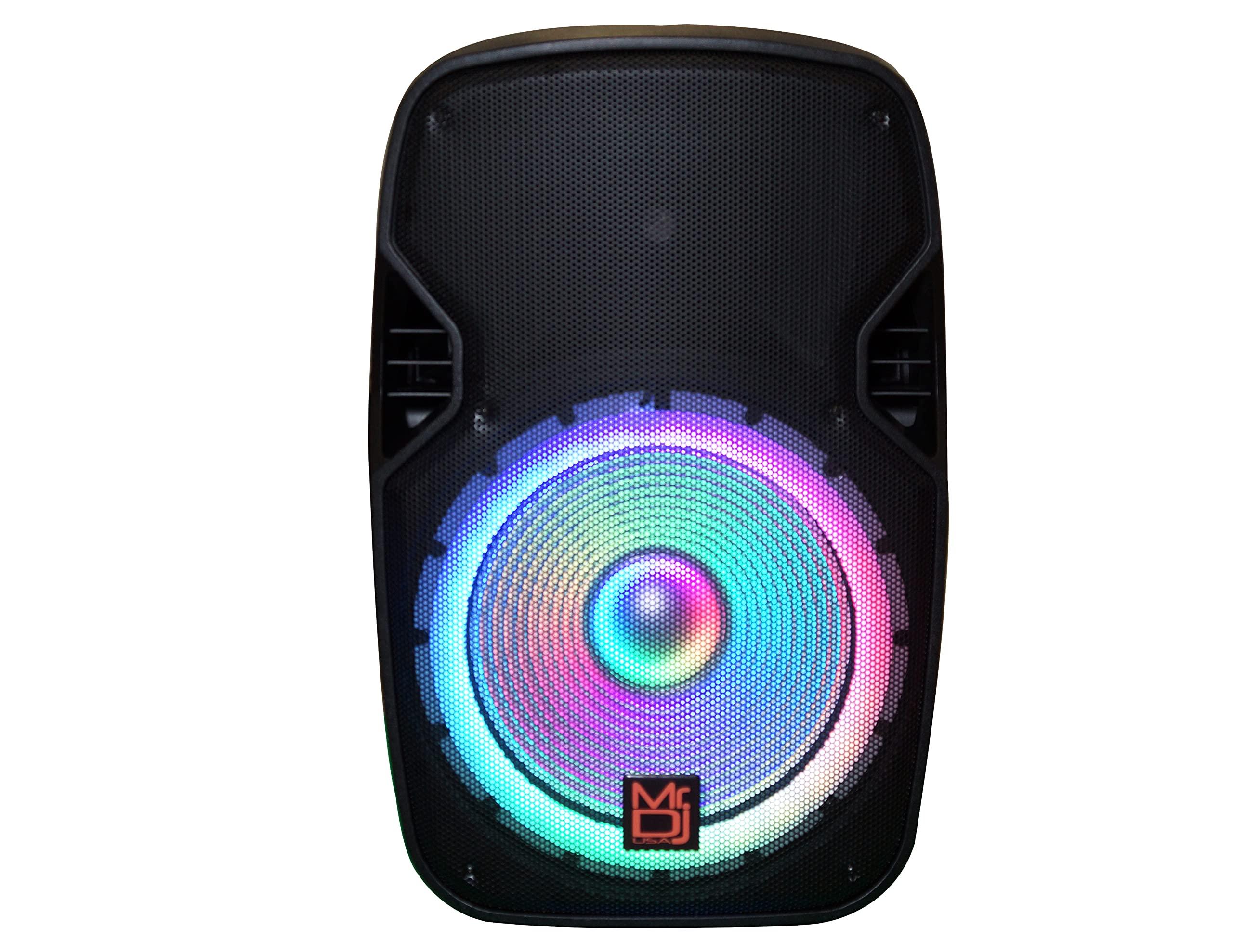 Mr. Dj Mr. Dj PBX-4200PKG 15" Powered PA DJ Speaker 2-Way Full Range Portable PA Speaker System Combo Set with Stands/Illuminating Light/Microphone/EQ/USB/Bluetooth
