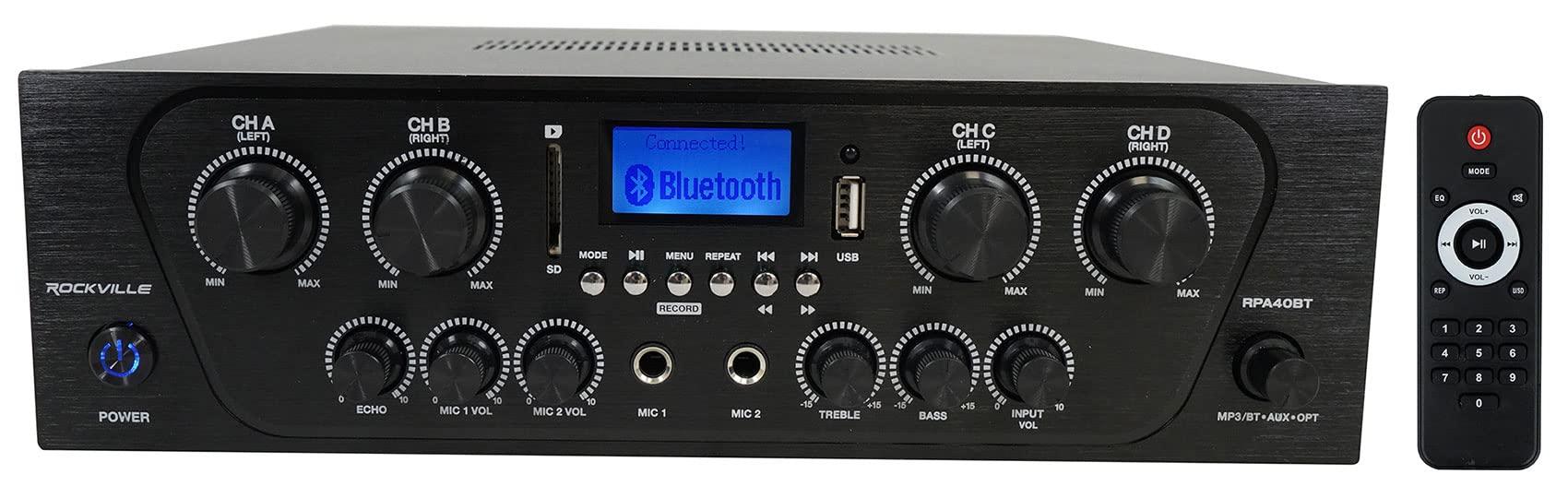 Rockville Rockville RPA40BT 4-Room Home Audio Kit Receiver+(8) Black Wall Cube Speakers