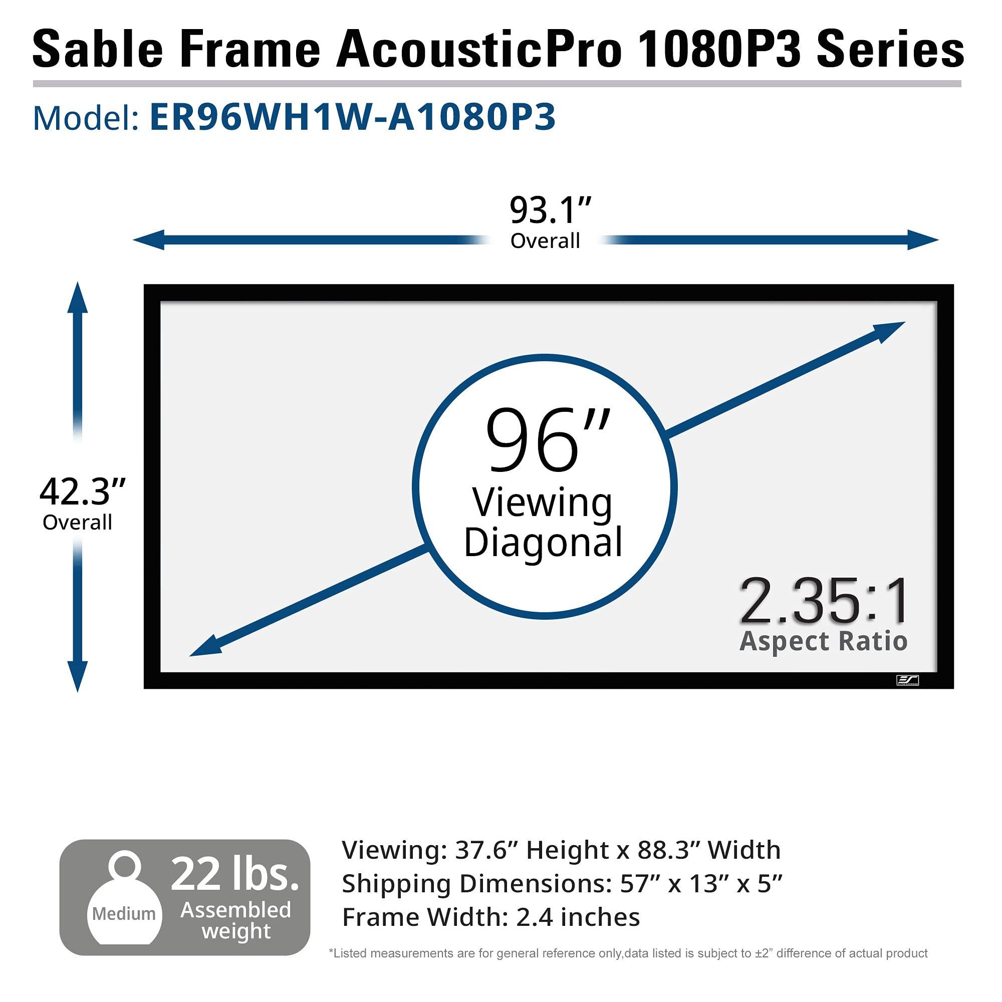 Elite Screens Elite Screens Sable Frame Series, 96-inch Diagonal 2.35:1, Sound Transparent Perforated Weave Fixed Frame Projection Projector Screen, ER96WH1W-A1080P3