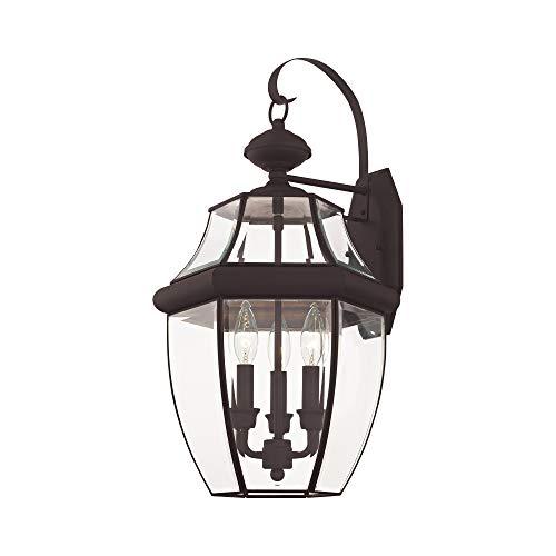 Livex Lighting Livex Lighting 2351-07 Monterey 3 Light Outdoor Bronze Finish Solid Brass Wall Lantern with Clear Beveled Glass