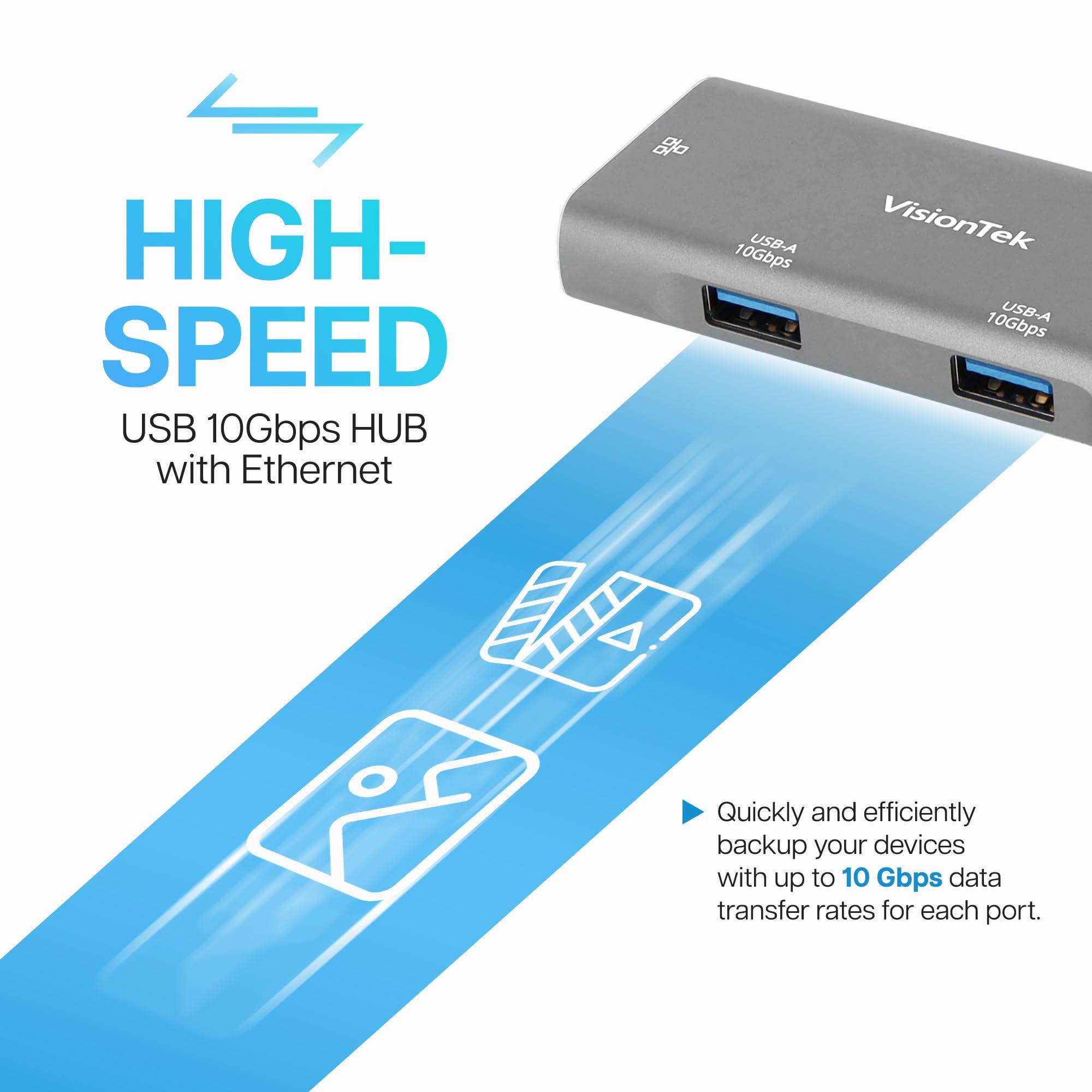 VisionTek VisionTek USB-C Hub with Ethernet, 2X USB-A, 1x USB-C for MacBook, Windows, Chromebook - Portable Bus Powered Adapter