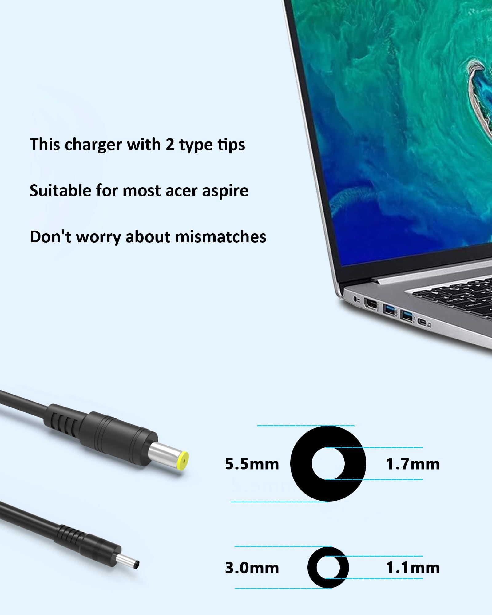 Nivjuky N23C3 N20C5 N20C4 65W Charger for Acer Aspire 3 5 Series, N15Q8 N15Q9 N15Q10 N16P1 N20C6 N19H2 Laptop Power Supply Cord