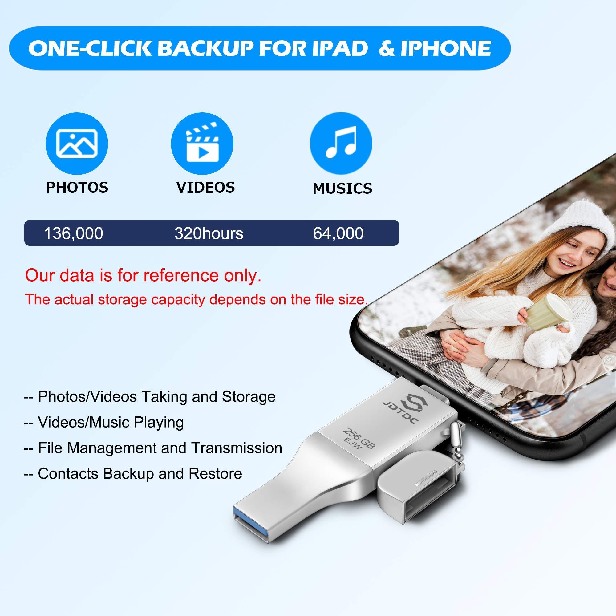 JSL JDTDC 256GB Apple MFi Certified iPhone-Photo-Stick, 3 in 1 USB C Photo-Stick-for-iPhone-Flash-Drive iPhone Memory-Stick Thumb Drives iPhone Backup Memory Stick for iPhone 16 15 14 13 12 iPad Android PC