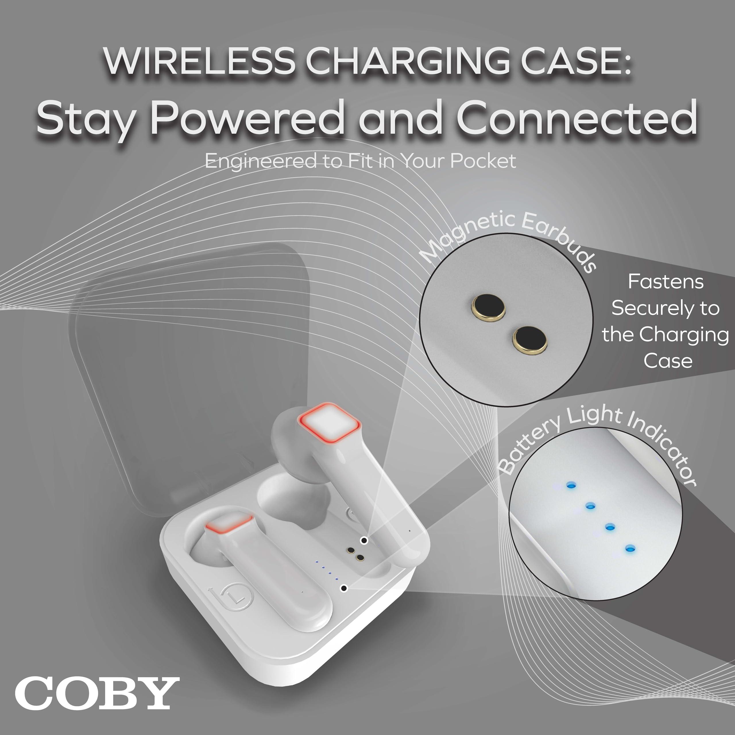 Coby Coby Sweat-Resistant True Wireless Earbuds | in-Ear Bluetooth Earphones | 12H Playtime | Voice Assistant Support | Noise-Isolating | Built-in Mic | Dedicated Audio Controls (White)