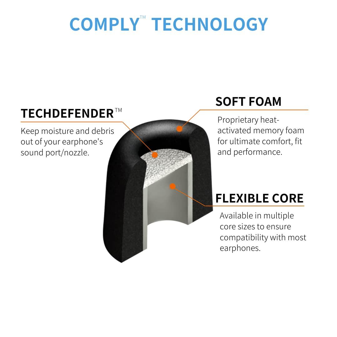 COMPLY Comply Foam 500 Series Ear Tips with TechDefender for KZ ZS10 Pro, ZSX, AKG N5005, Moondrop Aria, Kato and Chu, FiiO FH7, Small, 3 Pairs, Black, Earbud Replacement Tip, Made in the USA