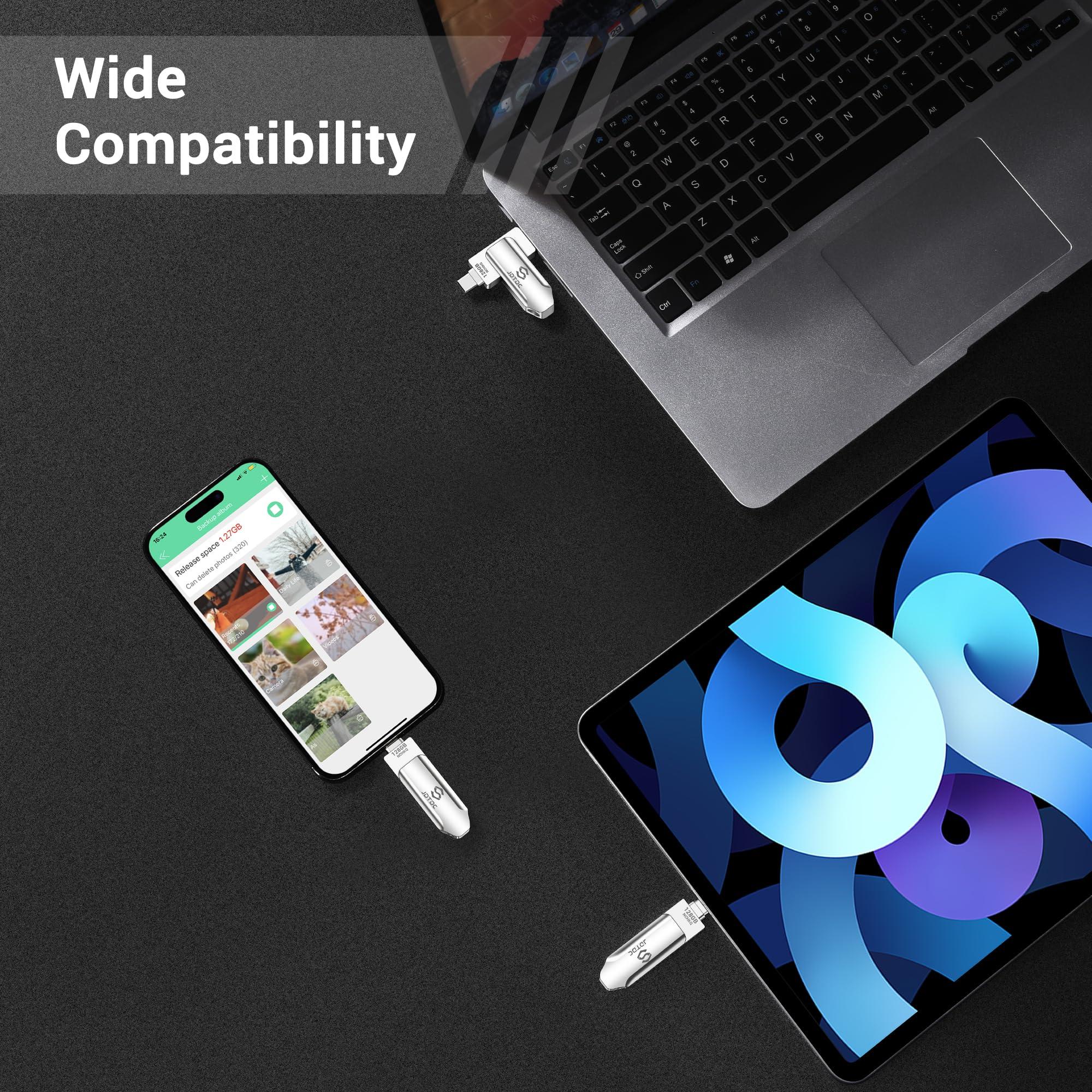 JSL JDTDC 128GB Photo Stick for iPhone Flash Drive iPhone Storage iPad USB Memory External Storage for iPhone Thumb Drive iPhone Lightning USB Flash Drive iPhone Backup Stick