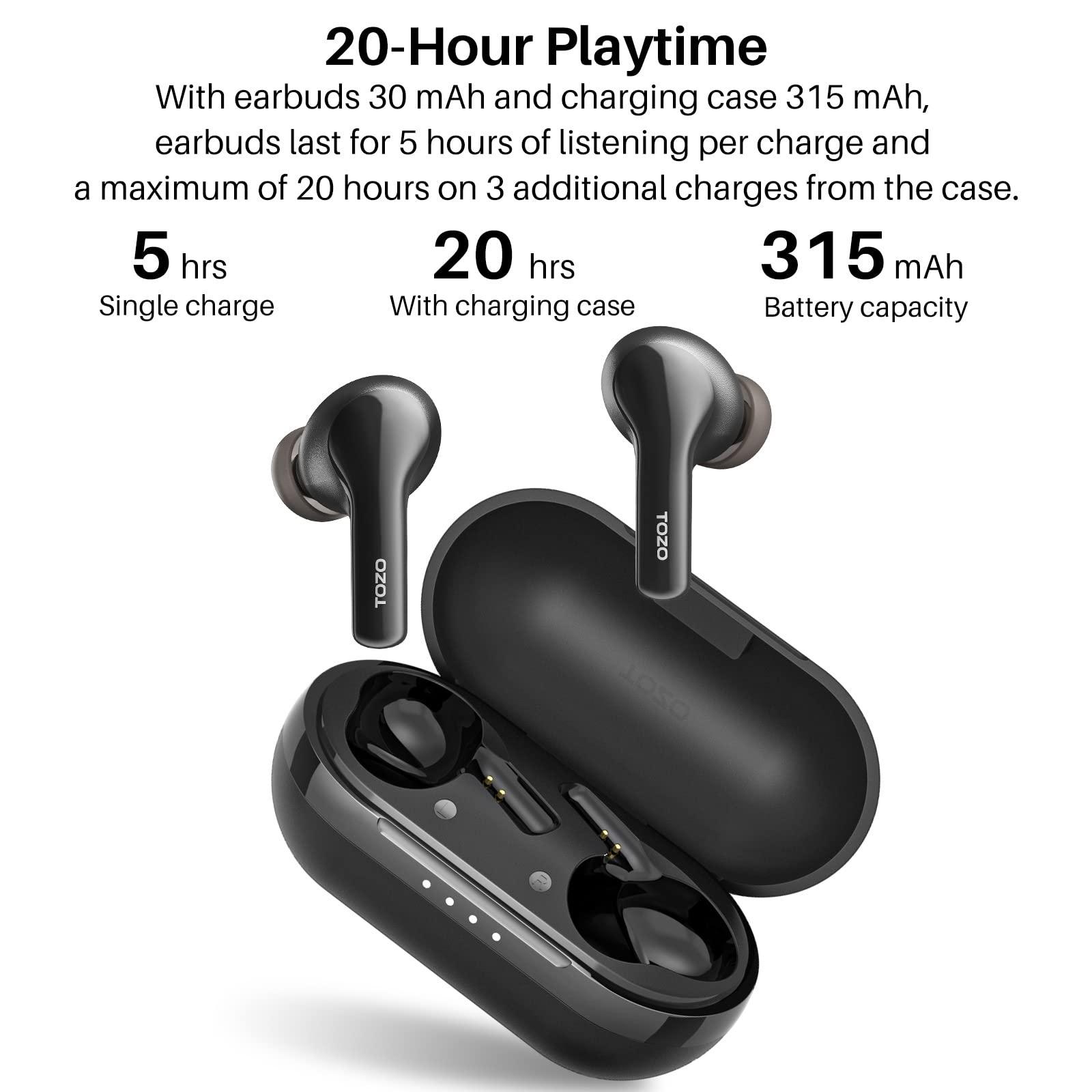 TOZO TOZO A2 Mini Wireless Earbuds Bluetooth 5.3 in Ear Light-Weight Headphones Built-in Microphone, IPX5 Waterproof, Immersive Premium Sound Long Distance Connection Headset with Charging Case, Black
