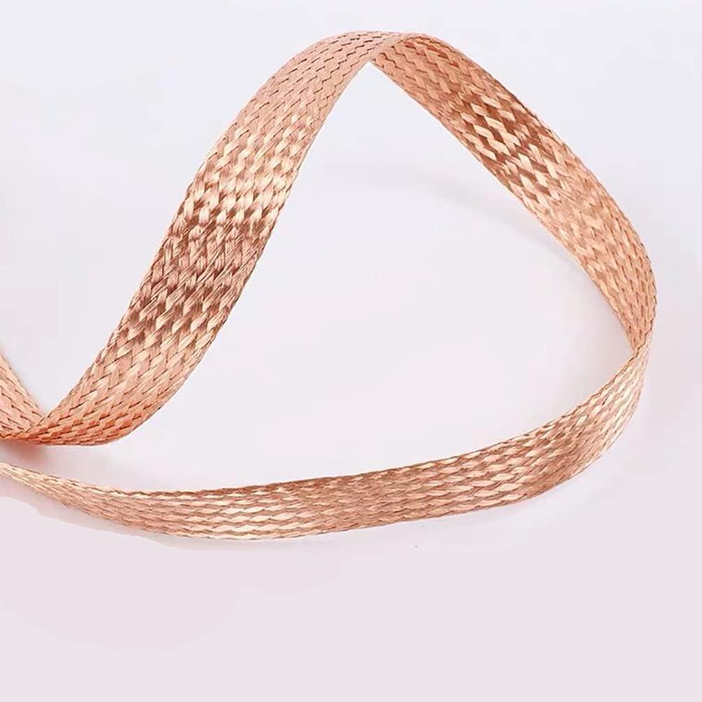 BAIWANLIN BAIWANLIN Bare Copper Braided Ground Wire Flat Stranded Soft Conductive Band Strip Strap Lead Cable Lightning Ground Rod Length: 5m,8#:15x1.5mm