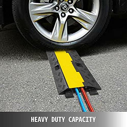 DOPORA Rubber Speed Bump Cable Ramp Hose Protector Driveway Modular Heavy Duty Bumps Garage Gravel Roads Asphalt Concrete 2-Channel 11000lbs Protective Wire Cord Traffic,96.9x35.3x6.7cm
