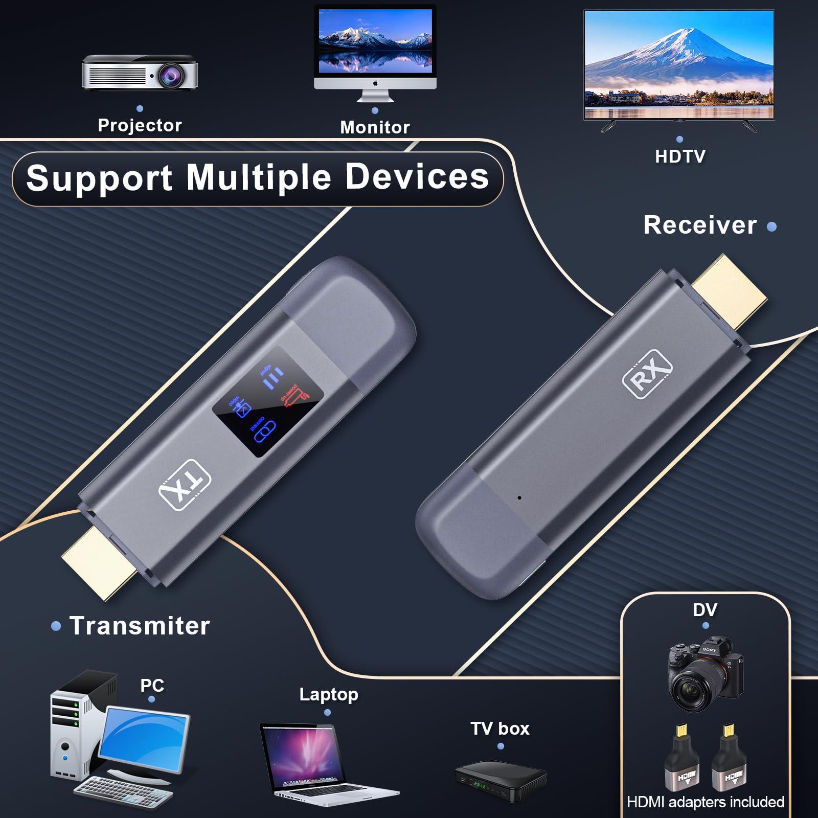 TTQ Wireless HDMI Transmitter and Receiver, 4K Decode 1080P Output, Wireless HDMI Sender Extender, Metal Housing, LED Display, 100FT Range, 2.4G&5G, for PC/DV/HDTV/Projector/TV Box, No Need App/Bluetooth