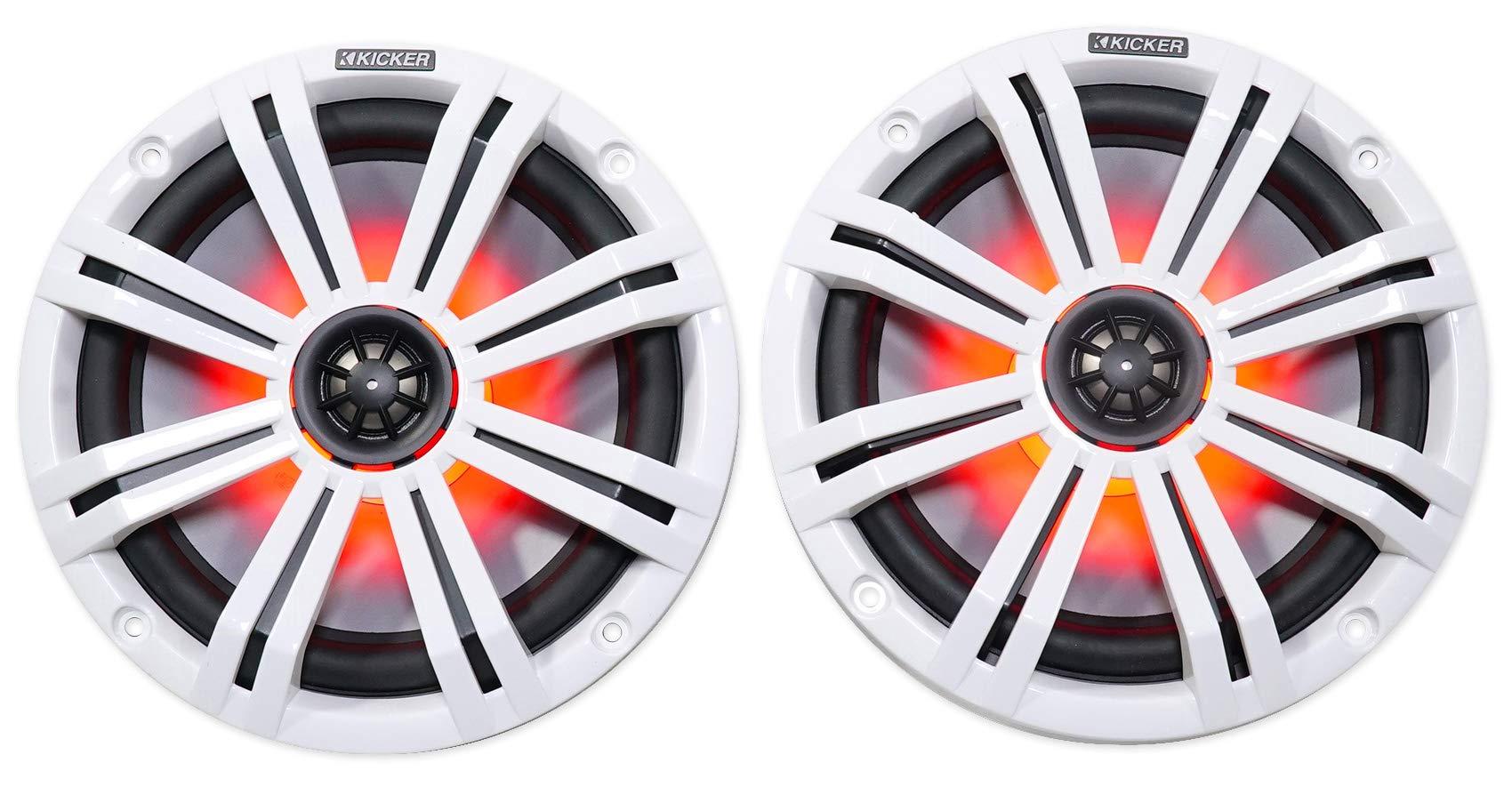 KICKER (1) Pair Kicker 45KM84L Boat Speakers w/LED's KM8 Bundle with (1) Pair Rockville MAC80W 7.7" Wakeboard Tower Speaker and (1) 1.75" Compatible with Polaris RZR Speakers Enclousres (3 Items)