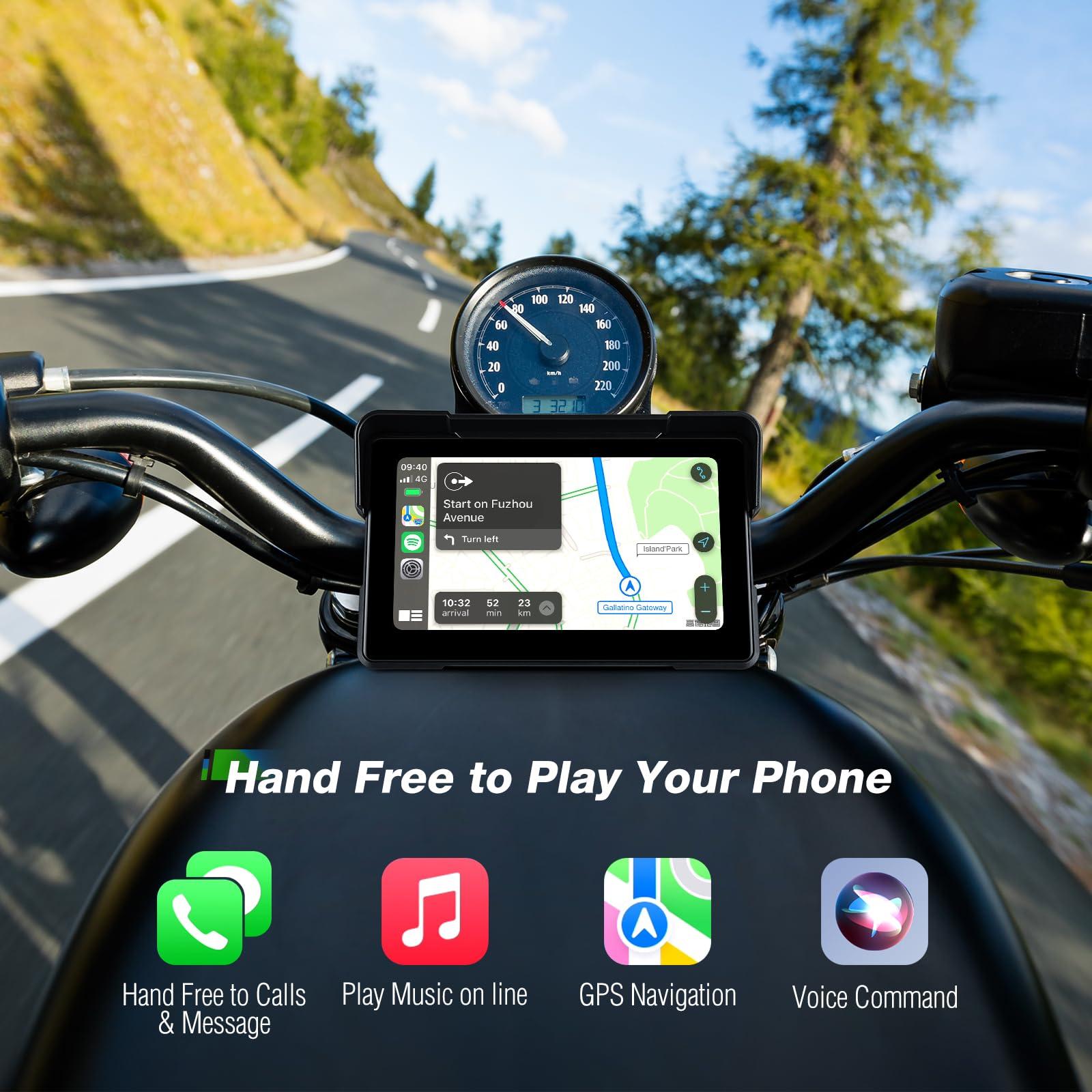 GTRUI 7 Inch Portable CarPlay for Motorcycle, Waterproof Touchscreen Wireless Car Play Android Auto Screen GPS Navigation for Motorbike, Siri Voice Control Dual Bluetooth TF-64G (M570 w/Cameras)