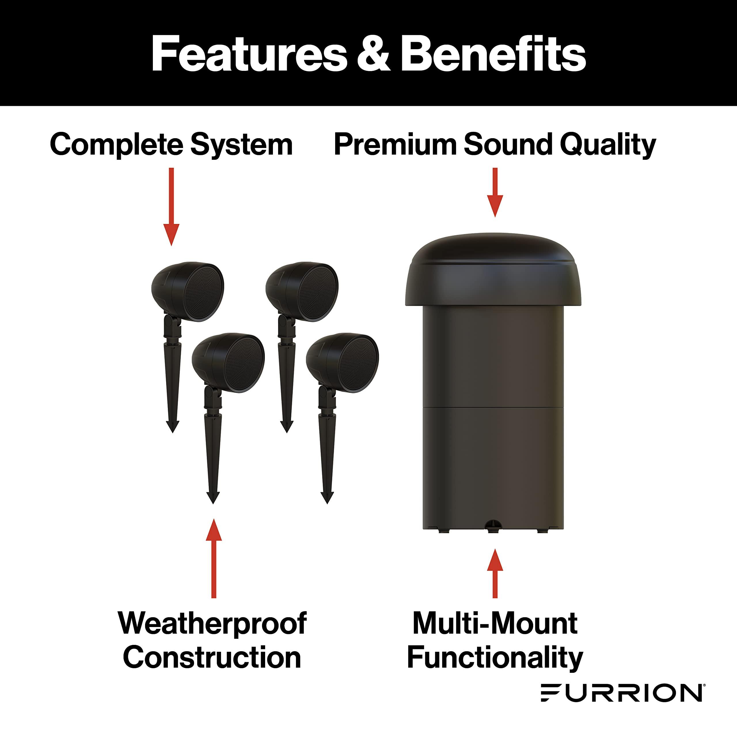 Furrion Furrion Aurora Terrace Series Outdoor Landscape Speaker System - Waterproof 4.1 Channel with 3 100W Satellite Speakers and 8 150w Subwoofer - For Patios, Decks, and Gardens