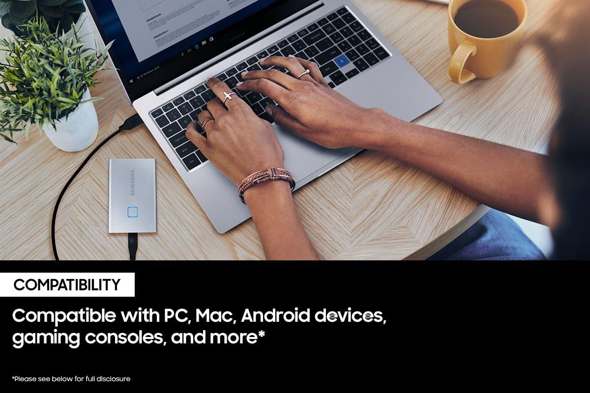 SAMSUNG SAMSUNG T7 Touch Portable SSD 2TB ,up to 1050MB/s, USB 3.2 External Solid State Drive, Black (MU-PC2T0K/WW)