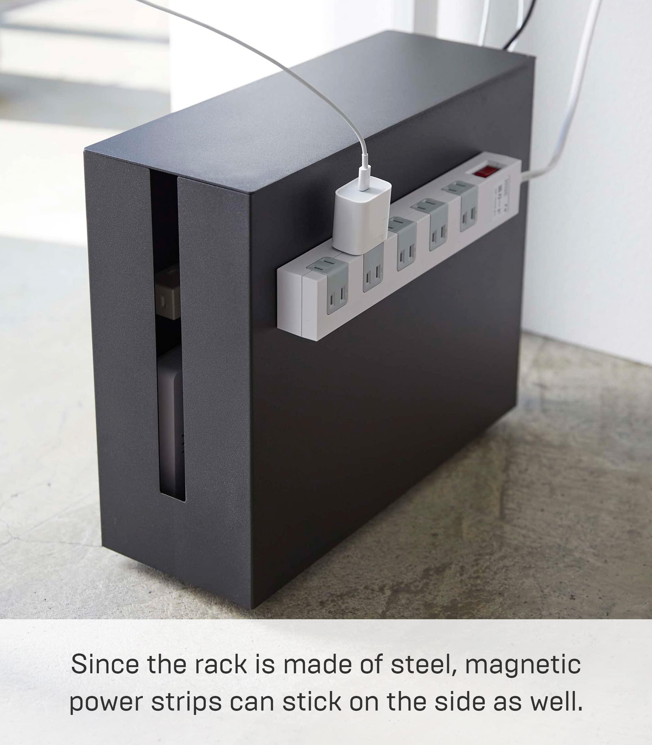 YAMAZAKI Yamazaki Home Rolling Cable Management Cord Power Strip/Surge Protector Storage Organizer for office or Bedroom Steel One Size Black