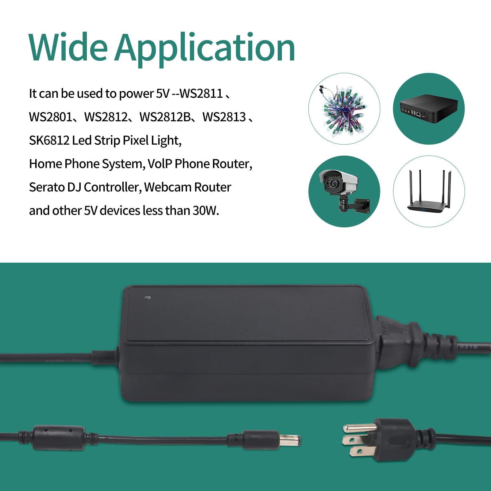 YOOFONE YOOFONE 5V 6A Power Supply, 30W Switching Power Adapter AC 100-240V to DC 5 Volt 6A 5A 4A 3A 2A 1A Transformers Tip 5.5x2.5mm for LED Strips CCTV Cameras